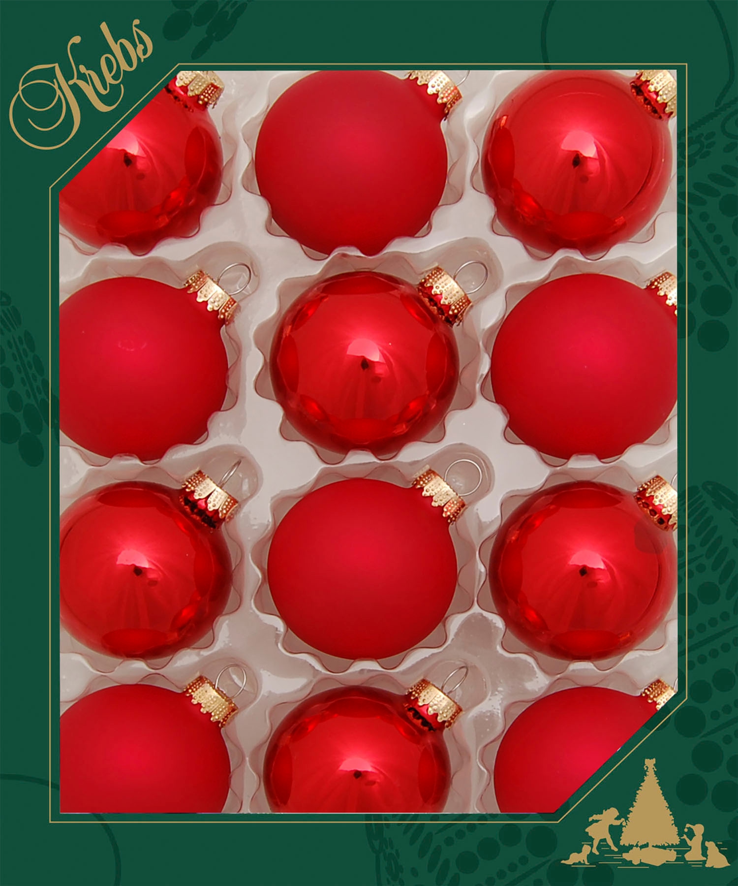 Krebs Glas Lauscha Weihnachtsbaumkugel »Glaskugelsortiment Rot Glanz/Satin, Ø ca. 5 cm«, (Set, 12 St.), Weihnachtsdeko, Christbaumschmuck, Christbaumkugeln aus Glas