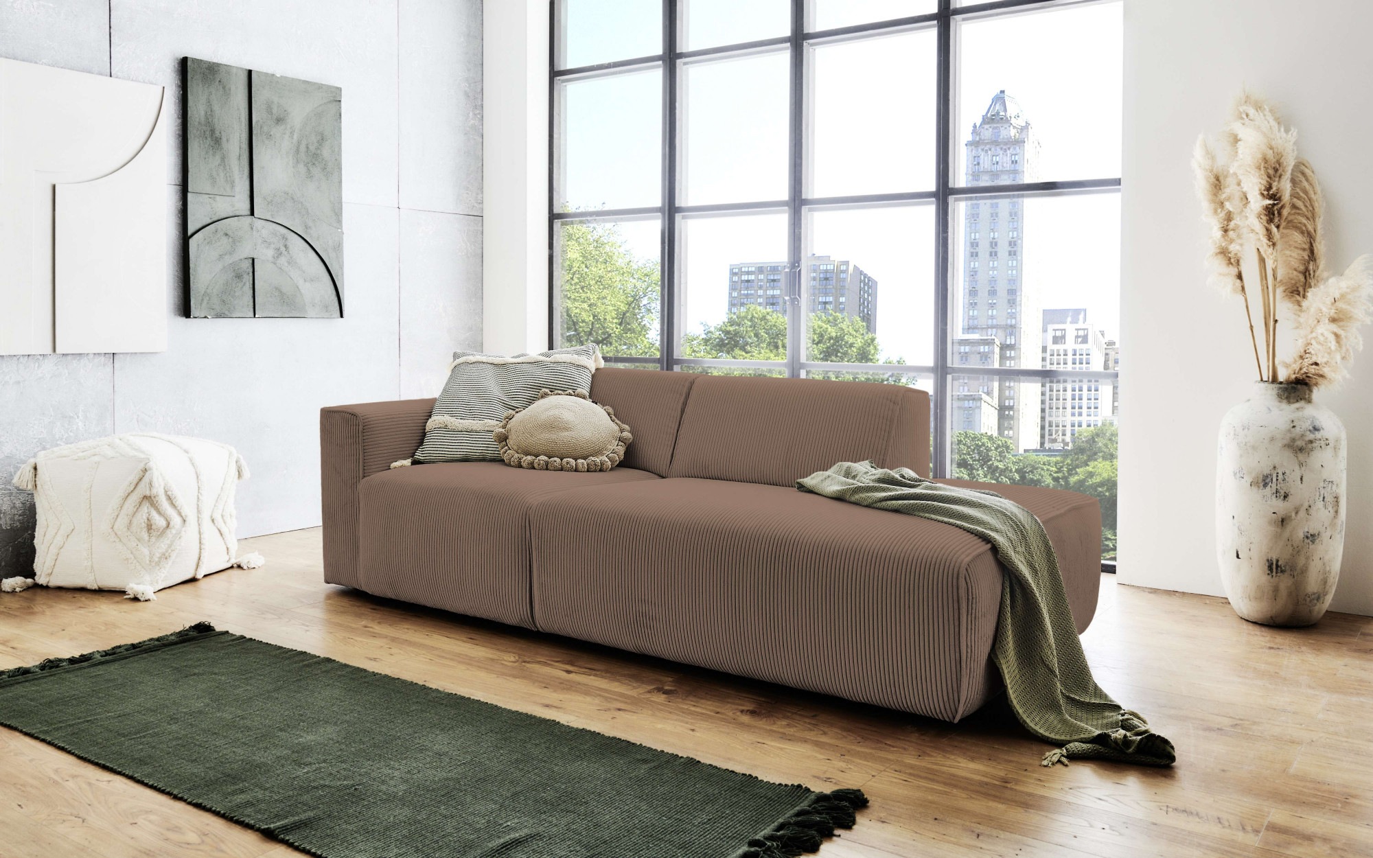 andas 2-Sitzer »Noord mit Kedernaht, Breite 227 cm«, Cord, Struktur, Webstoff, mit Wellenunterfederung, Massivholzrahmen