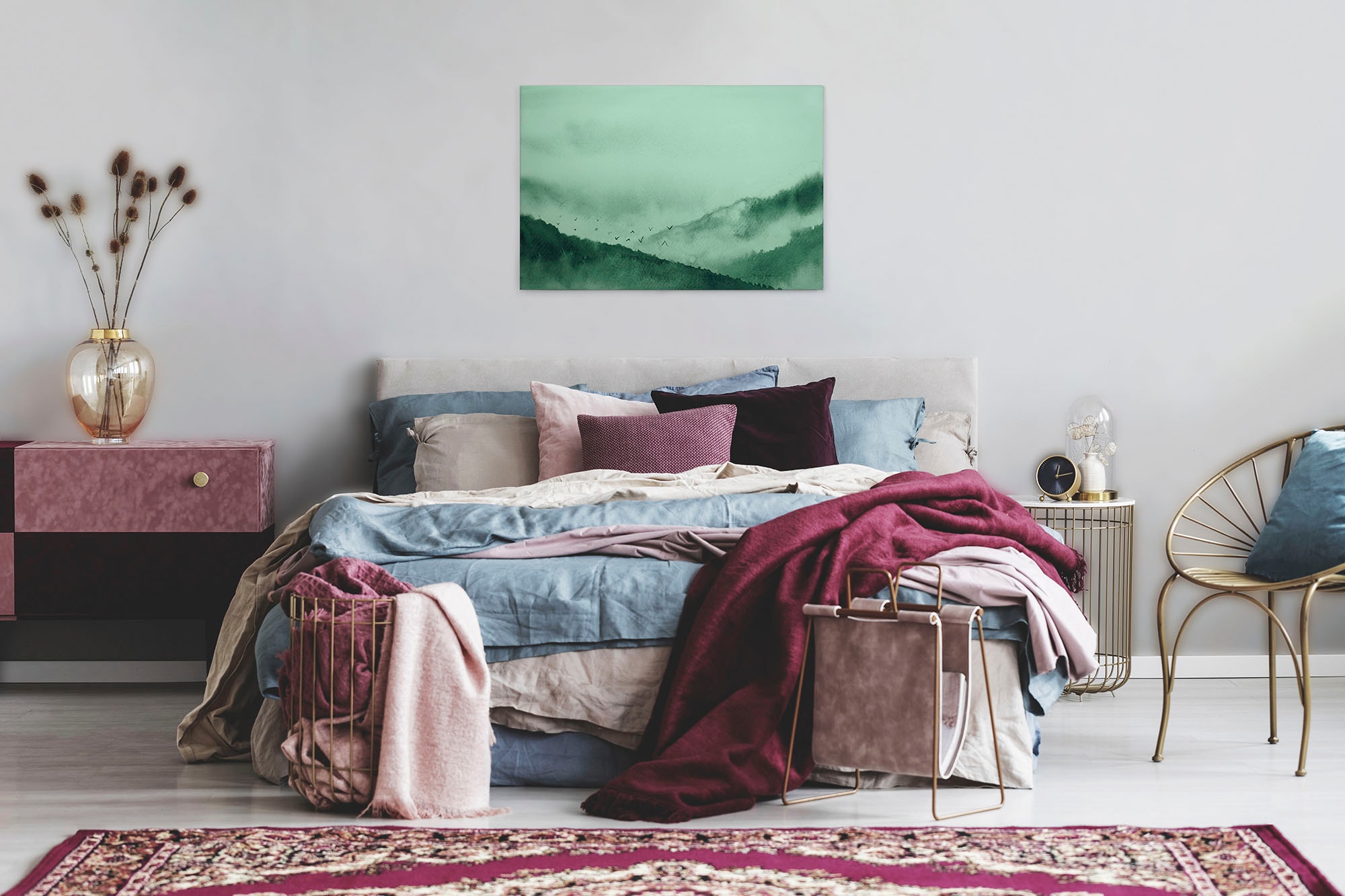 A.S. Création Leinwandbild »Gloomy Landscape«, Kunst-Wald-Kinder, (1 St.), Nebel Keilrahmen Berg Gebirge Landschaft Leinwand-Bild Wohnzimmer Wand