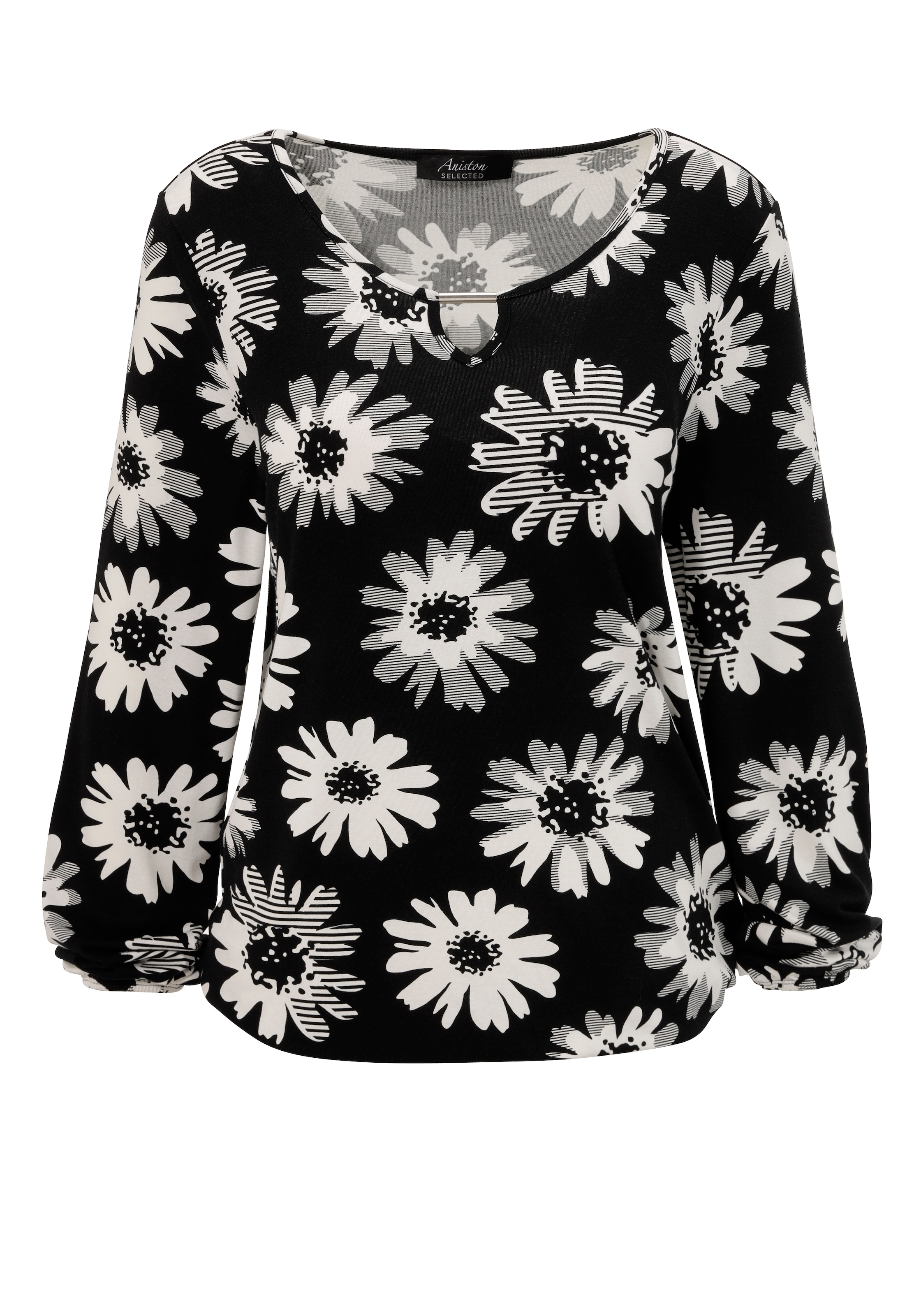 Aniston SELECTED Langarmshirt, mit Cut-out und phantasievollem Blumenmuster