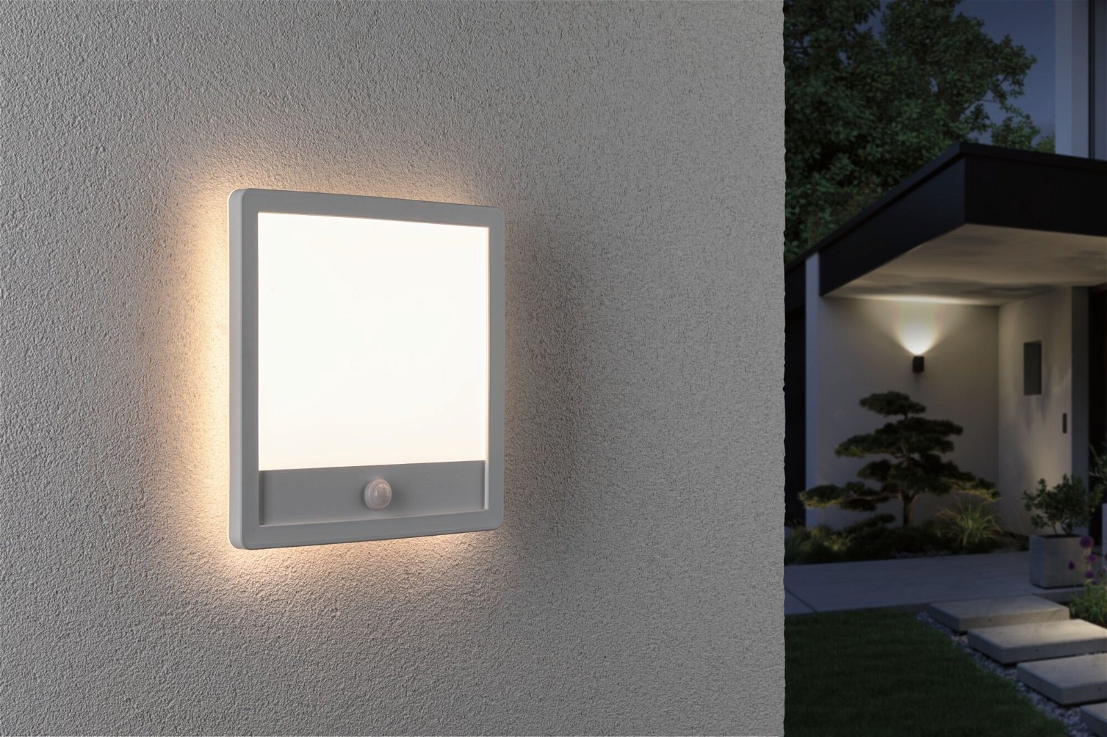 Paulmann LED Außen-Wandleuchte »Außenpanel Lamina 250x47mm 3000K 14,5W 950lm 230V Kunststoff«, 1 flammig, Backlight Bewegungsmelder seewasserresistent IP44 3000 K, eckig