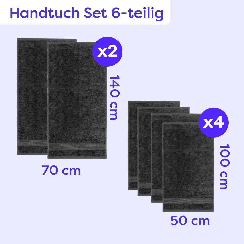 Wolkenfeld Handtuch Set »Premium Low-Twist Baumwolle 550 g/m² – 6-teiliges Bade-Set« 6 tlg. Frottier 2 Duschtücher 70×140 cm & 4 Handtücher 50×100 cm