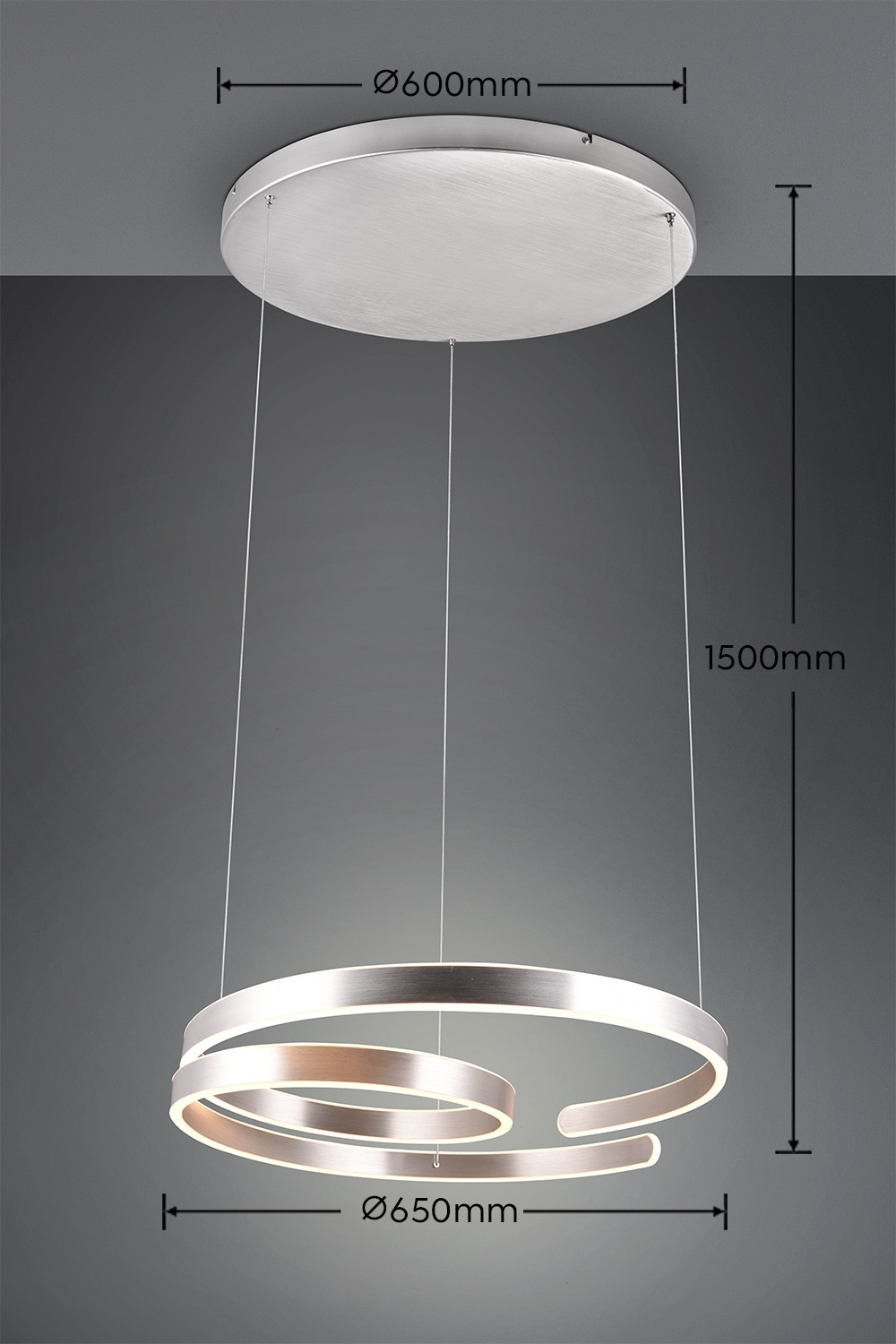 TRIO Leuchten LED Pendelleuchte »MARNIE, spiralförmige LED Hängelampe indirektes Licht warmweiß 3000K«, 1 flammig, Leuchtmittel LED-Board | LED fest integriert, 8000 Lumen höhenverstellbar 3 Stufen dimmbar Hängeleuchte Esszimmer