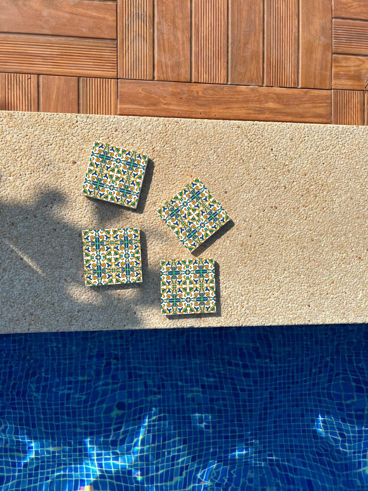 queence Getränkeuntersetzer »Grün Türkis Mosaik Motiv Fliesen Steine«, (Set, 4 tlg.), Mosaik Set Topfuntersetzer Naturstein Untersetzer 10x10x1cm