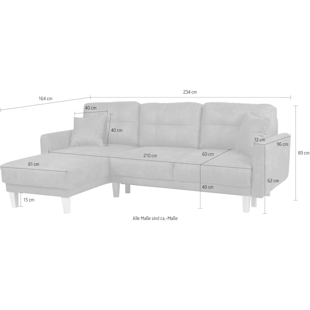 Home affaire Ecksofa »Triplo, Zierkissen, Schlaffunktion, B/T/H: 234/164/89 cm, L-Form«