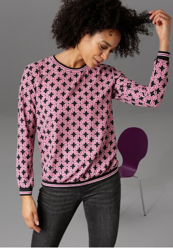 Aniston CASUAL Shirtbluse, mit Retro-Druck und gestreiften Bündchen kaufen