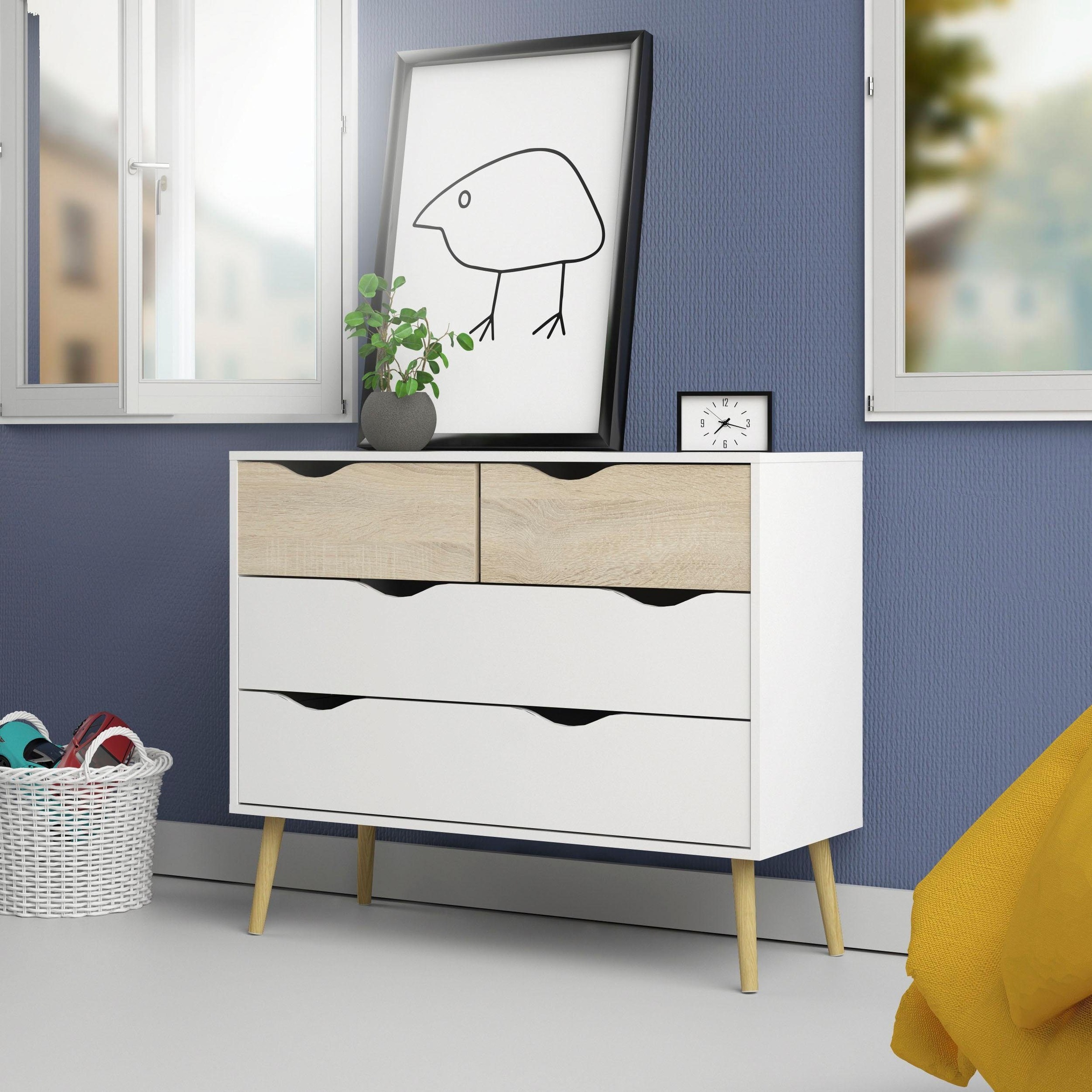 andas Kommode »Oslo, Aufbewahrung, Schubladenschrank, Stauraum«, Sideboard mit 4 Schubladen, Vollholzbeine, Breite 99 cm, Höhe 82 cm