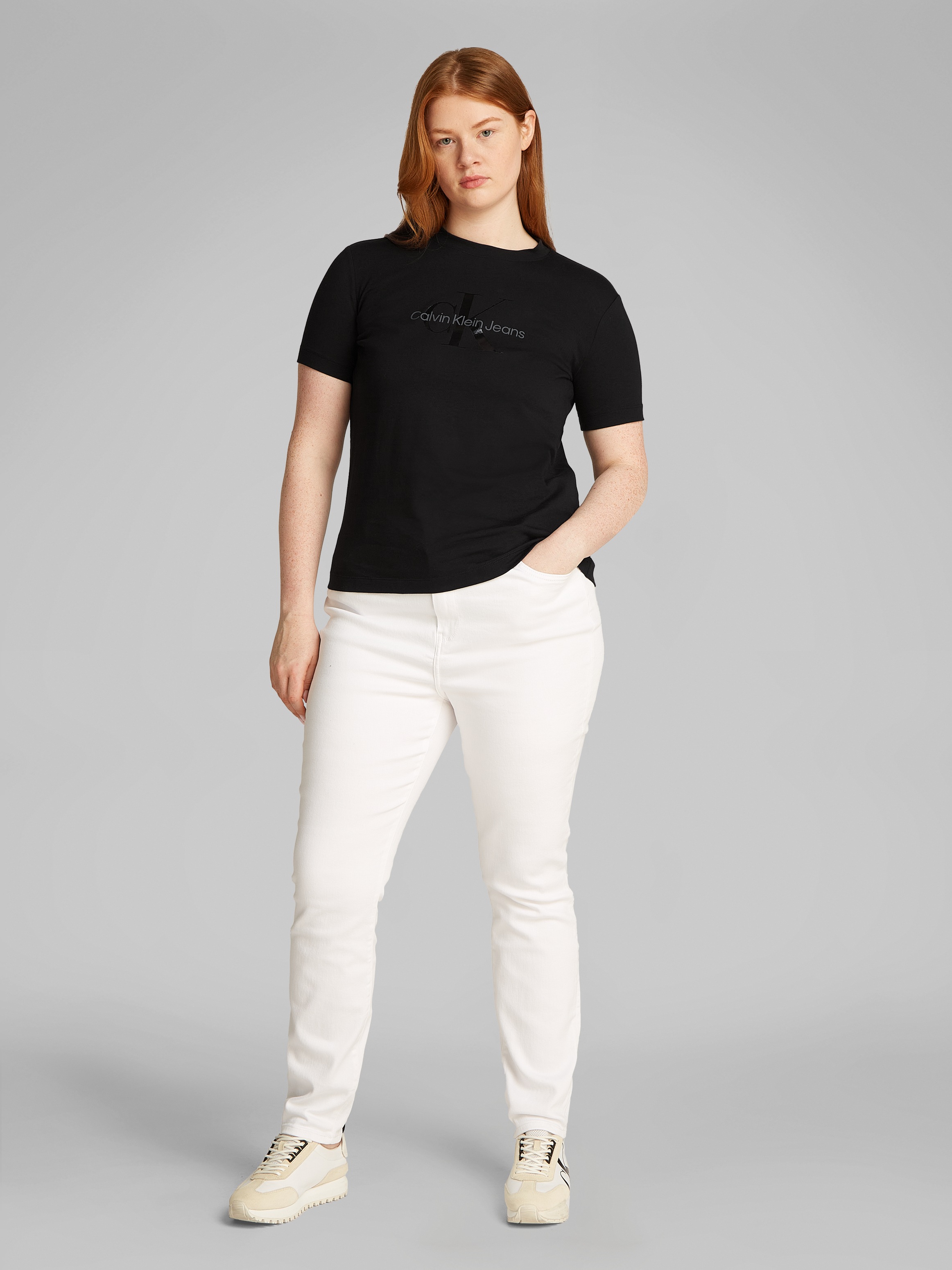 Calvin Klein Jeans Plus T-Shirt »PLUS GLOSSY MONOLOGO REGULAR TEE«, mit glänzendem Druck, in großen Größen