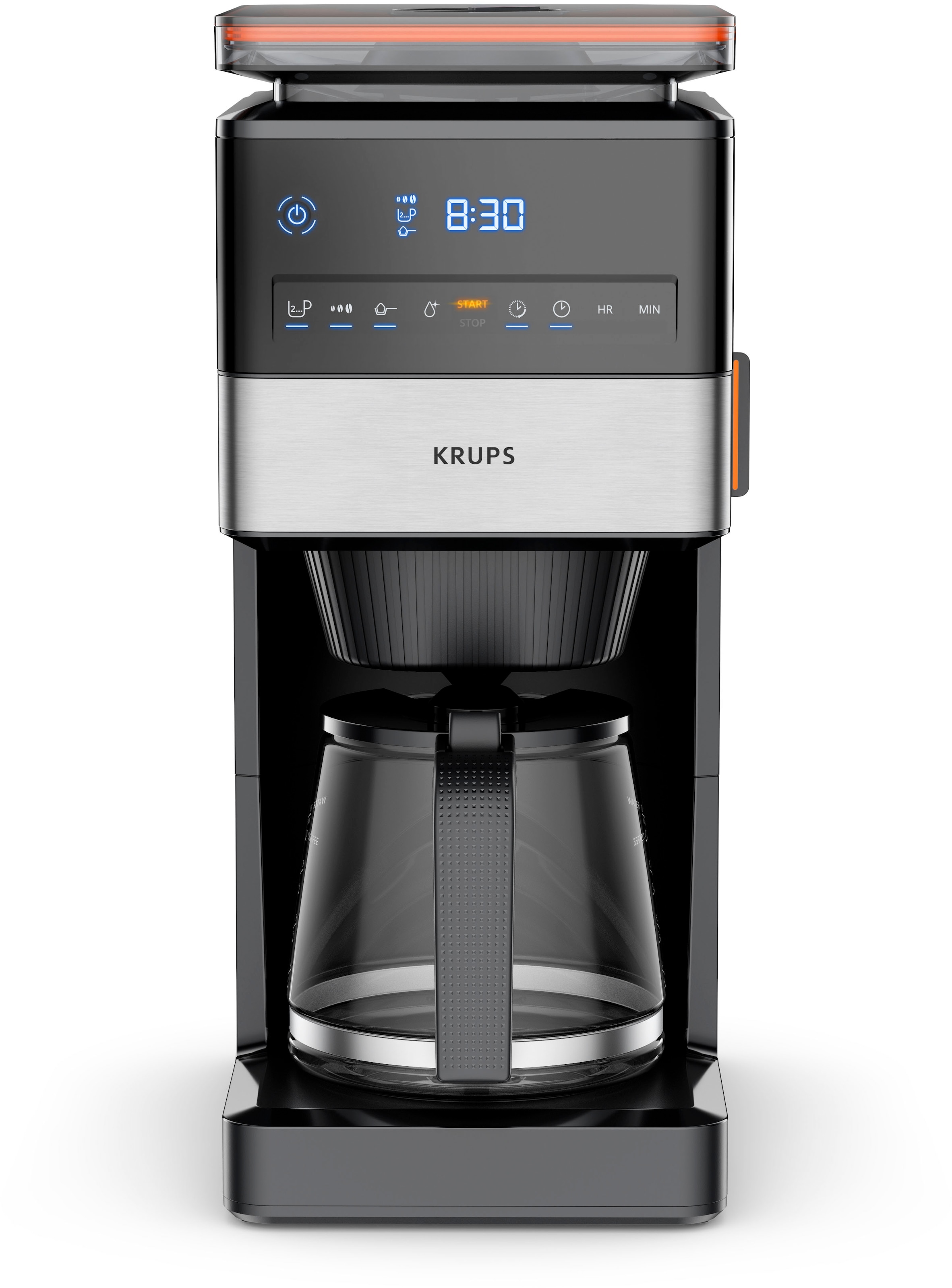 Krups Filterkaffeemaschine »KM8428 Grind Aroma XL«, 1,5 l Kaffeekanne, Papierfilter-Permanentfilter, 1x4, Kegelmahlwerk, digitales Bedienfeld, 1,5 l, 2 h Warmhaltefunktion
