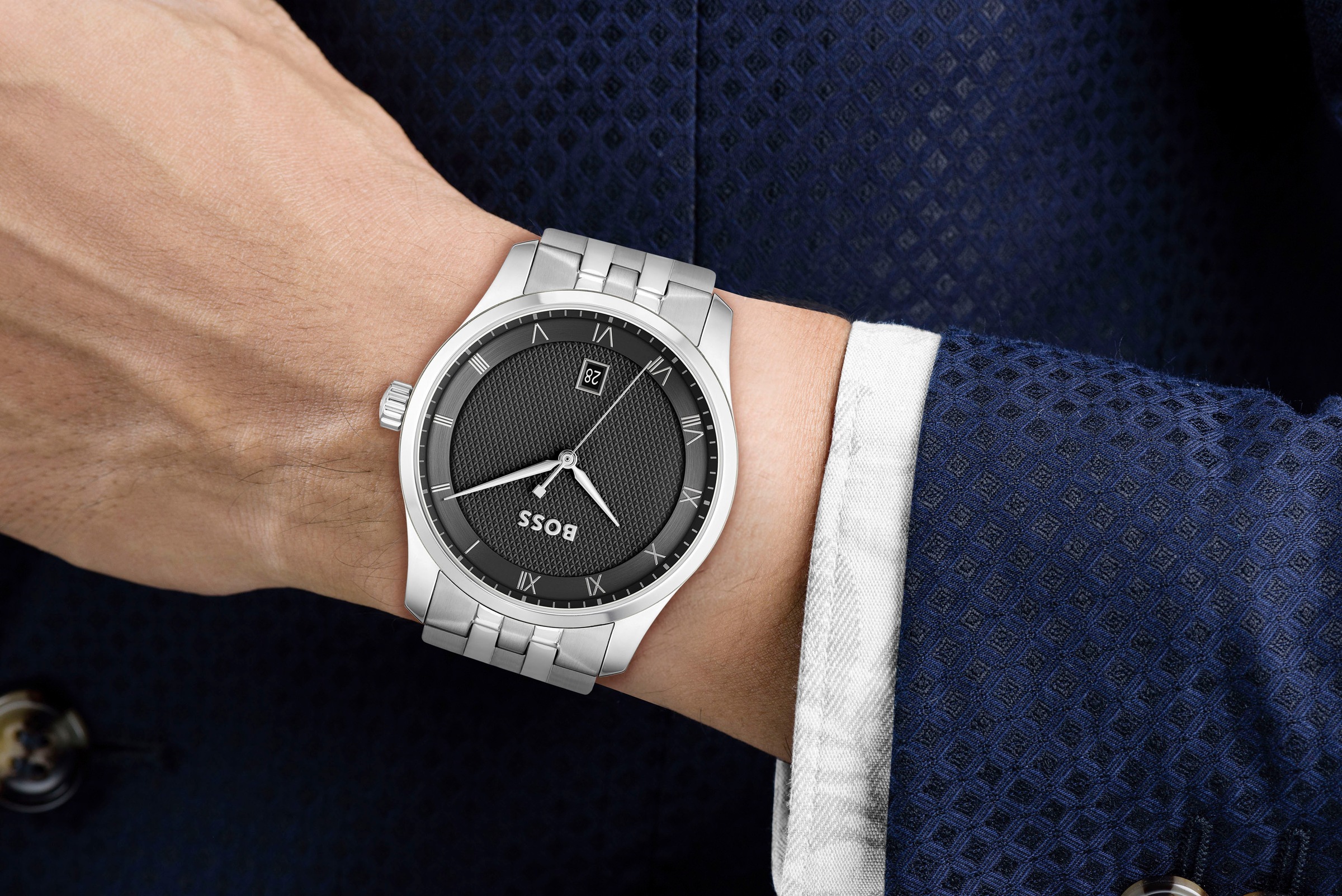BOSS Quarzuhr »PRINCIPLE«, Herrenuhr, Armbanduhr, Datum, Edelstahlarmband
