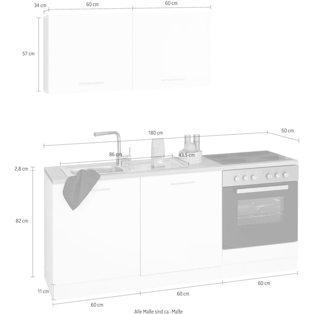 kaufen MÖBEL Breite HELD Küchenzeile »Visby«, E-Geräte, cm 180 ohne auf Raten