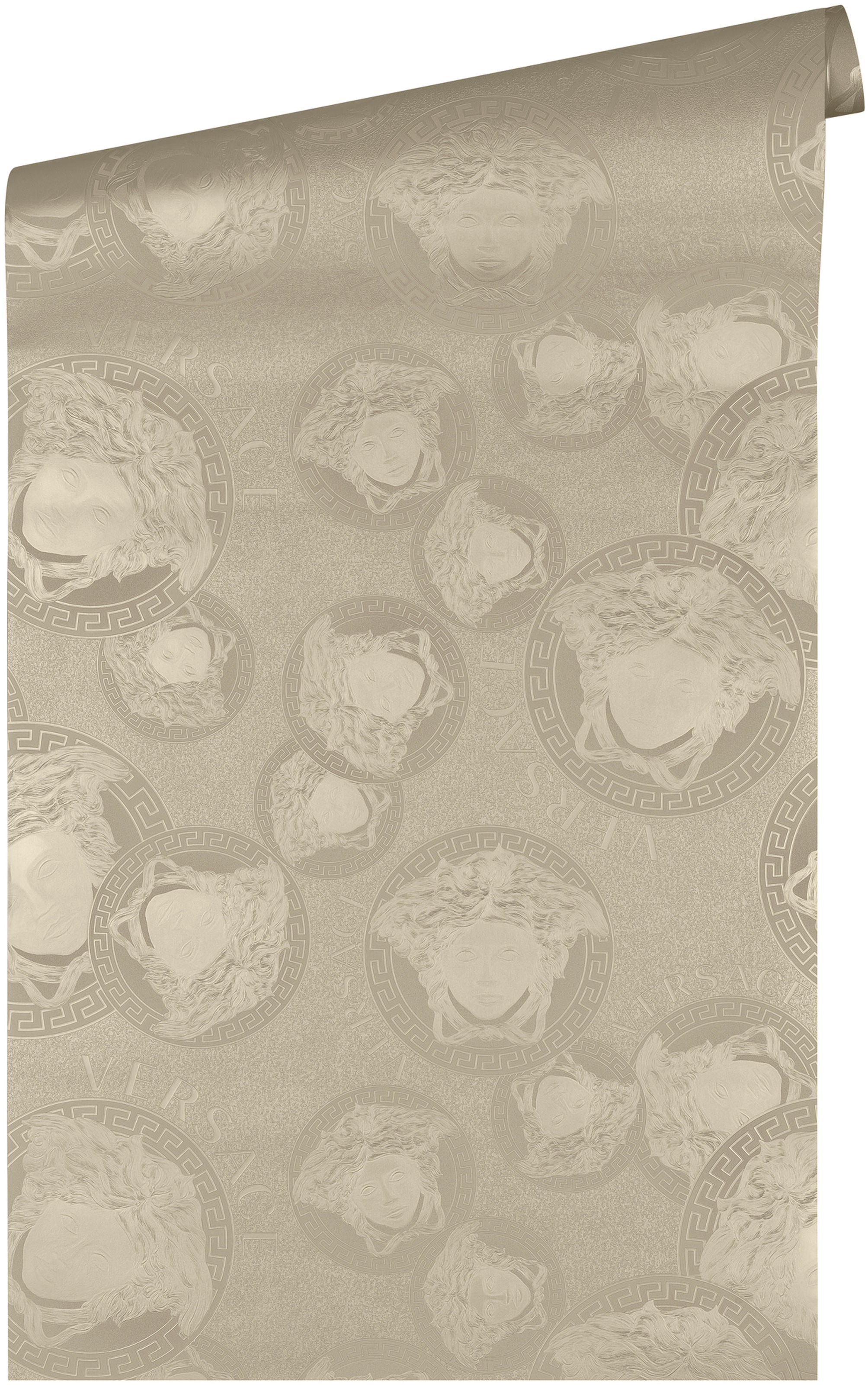 Versace Vliestapete »Wallpaper Versace 5 Medusakopf Metallic«, hochglänzend-glänzend-metallic, Designertapete Tapeten Wohnzimmer Schlafzimmer Küche modern Flur Optik