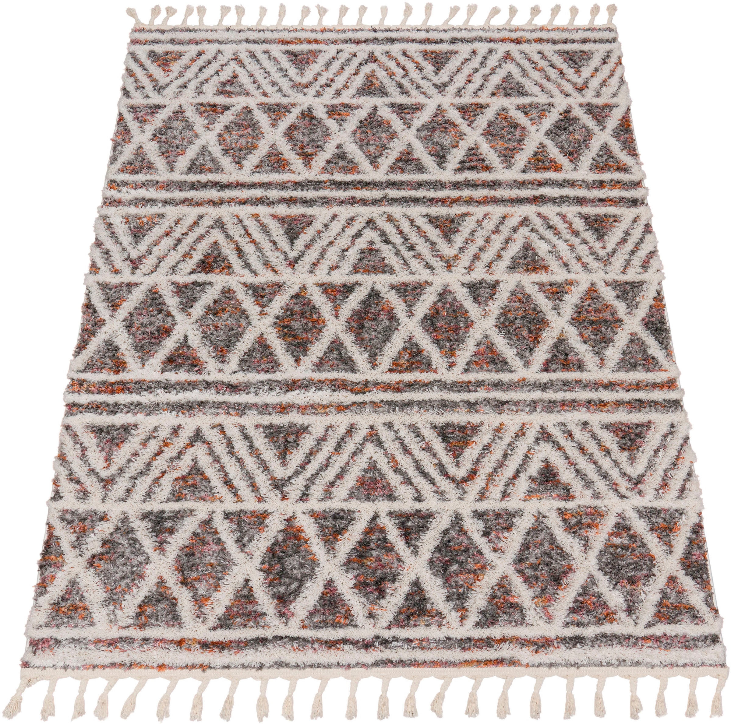 Paco Home Hochflor-Teppich »Monza 652« rechteckig 34 Höhe meliert, Rauten M günstig online kaufen