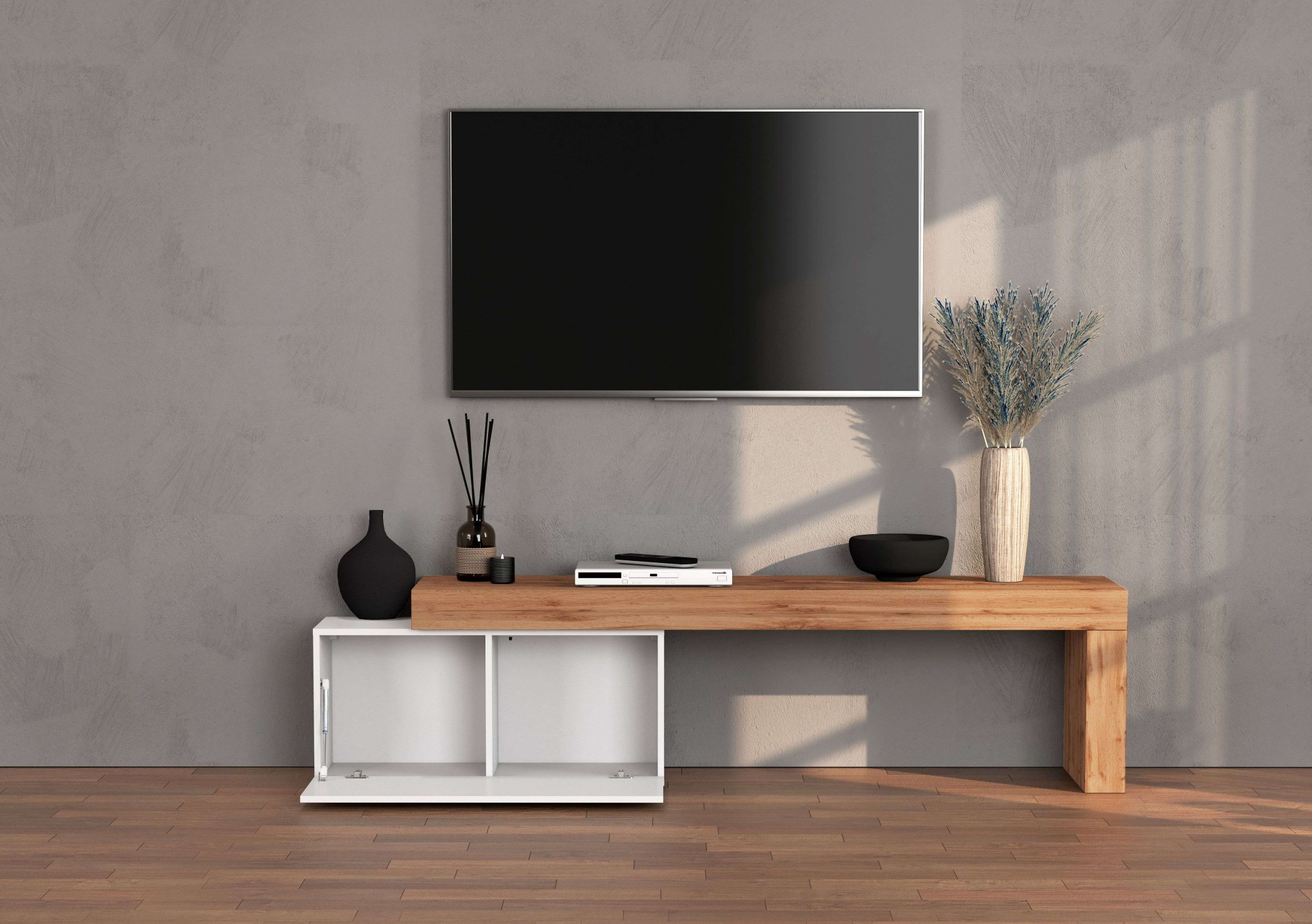 INOSIGN Lowboard »Chronos TV-Board, TV-Schrank«, (1 St., Breite verstellbar von 180 bis 260 cm), Breite 220 cm TV-Board,Lowboard,1 Klappe und ein L-Förmiger Aufsatz