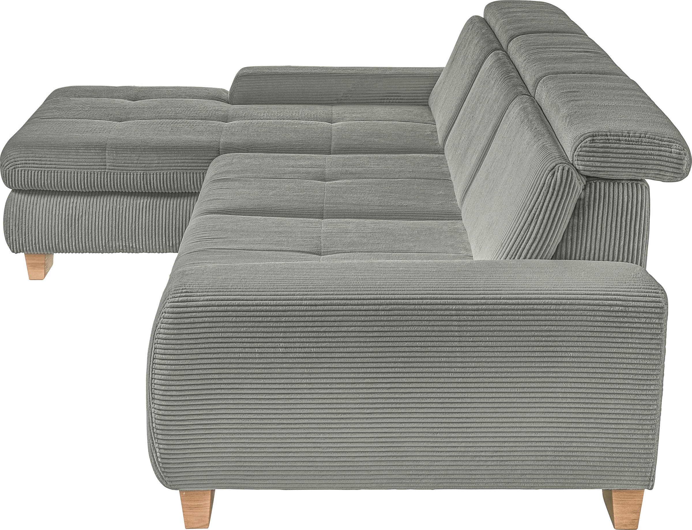 set one by Musterring Ecksofa »SO 3400 Sitzhöhe 47cm oder 49cm, Sitztiefe verstellbar, B/T: 307/195cm«, Kopteil verstellbar, mit Bettfunktion, in Cord, lind, Sitzhöhe 47