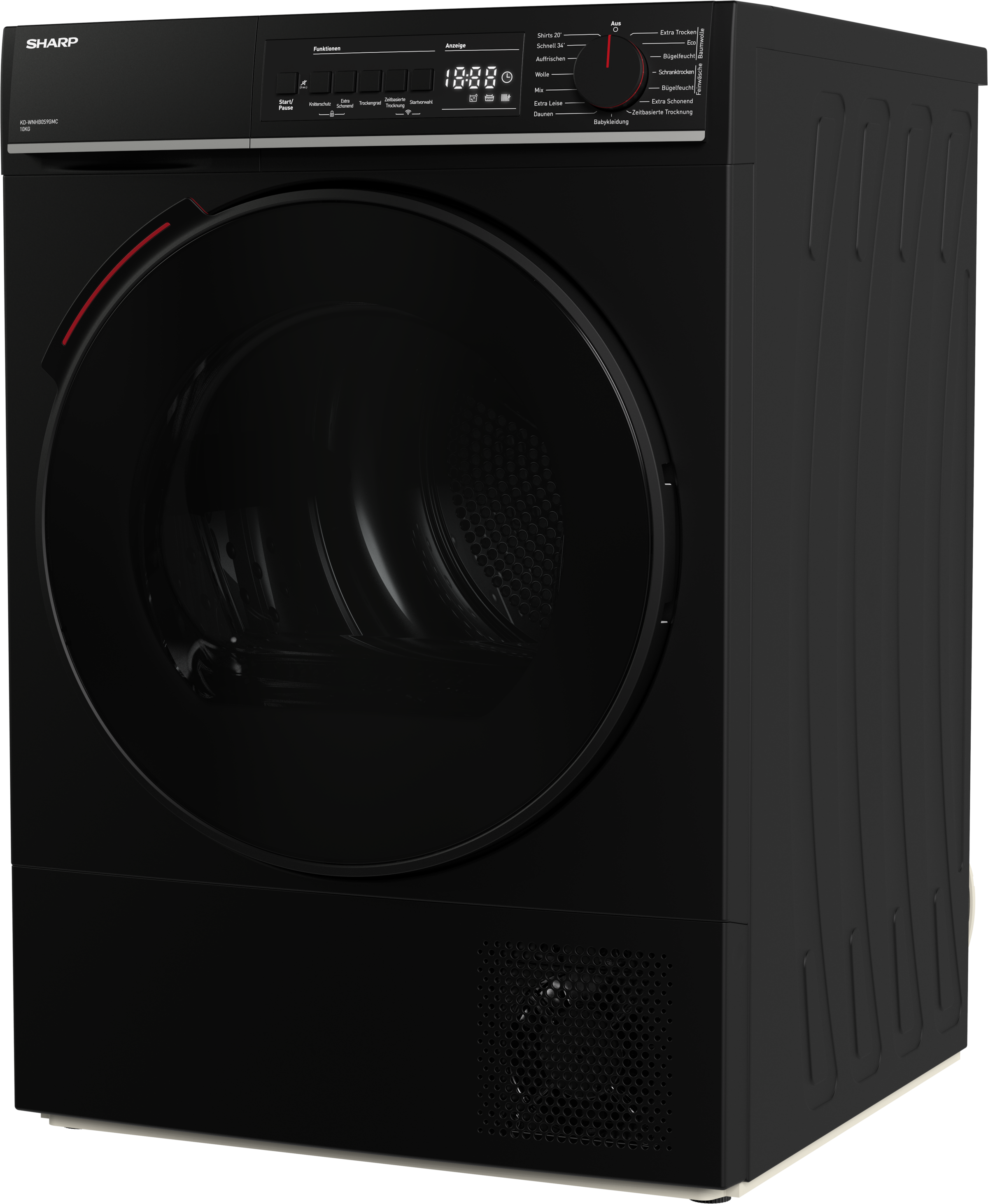 Sharp Wärmepumpentrockner »KD-WNHB0S9GMC-DE« 10kg / +WIFI / EEKC / 2 Tasten / XXL-Tür voll-schwarz / Mat Black