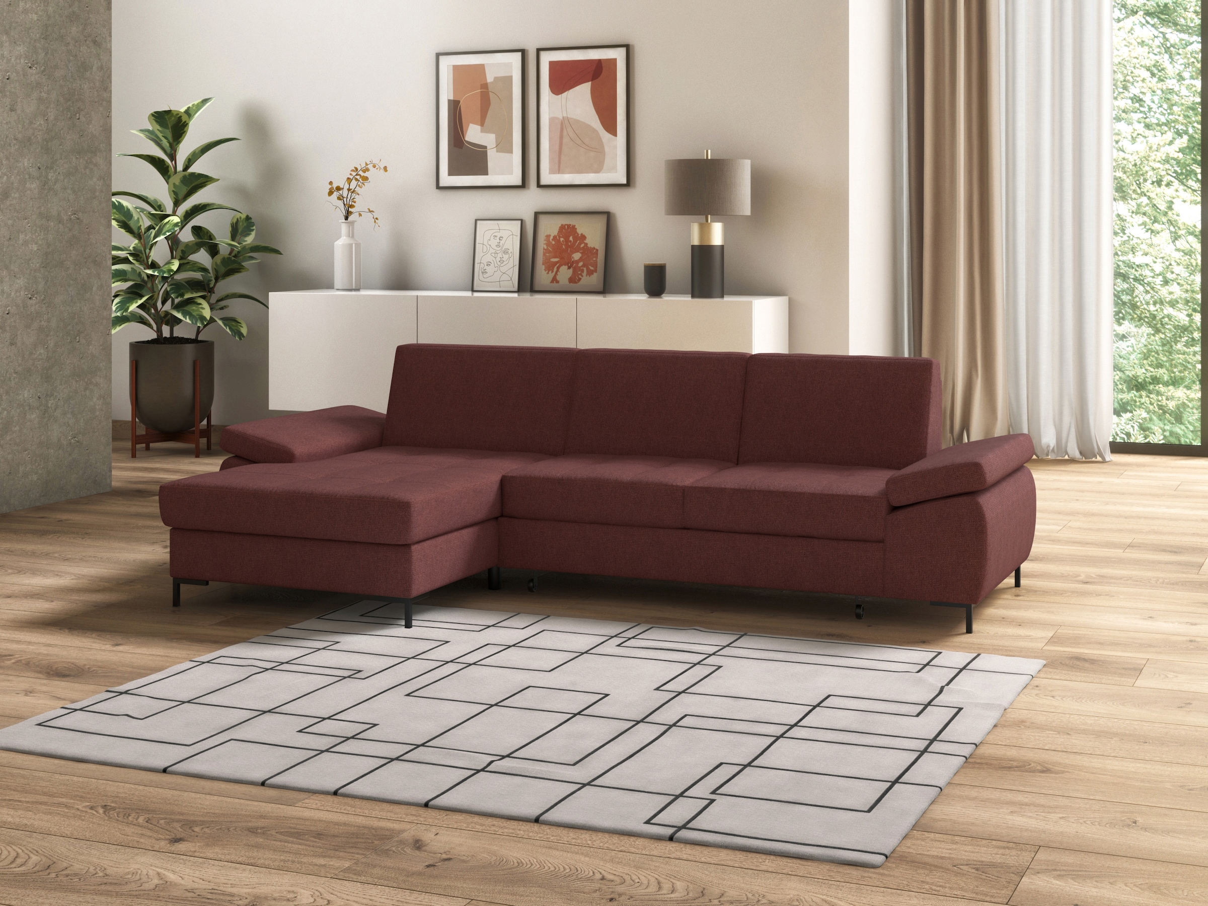DOMO collection Ecksofa »Capelo, komfortabel, klare Linien zeichnen dieses Design aus, L-Form«, mit Armteilverstellung, wahlweise mit Bettfunktion, Federkern