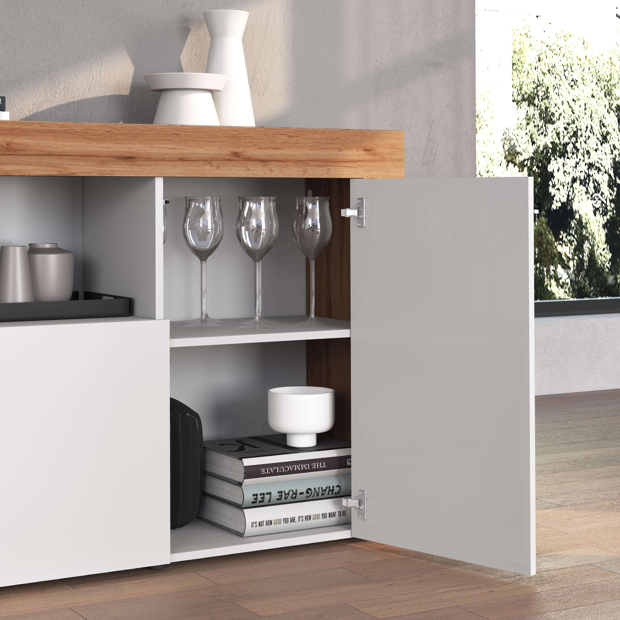 INOSIGN Sideboard »CHRONOS Breite 200 cm mit 4 Türen, 2 offene und 8 geschlossene Fächer«, (1 St.), Sideboard,Kommode, Schrank, Grifflos mit Push to Open, Made in Italy