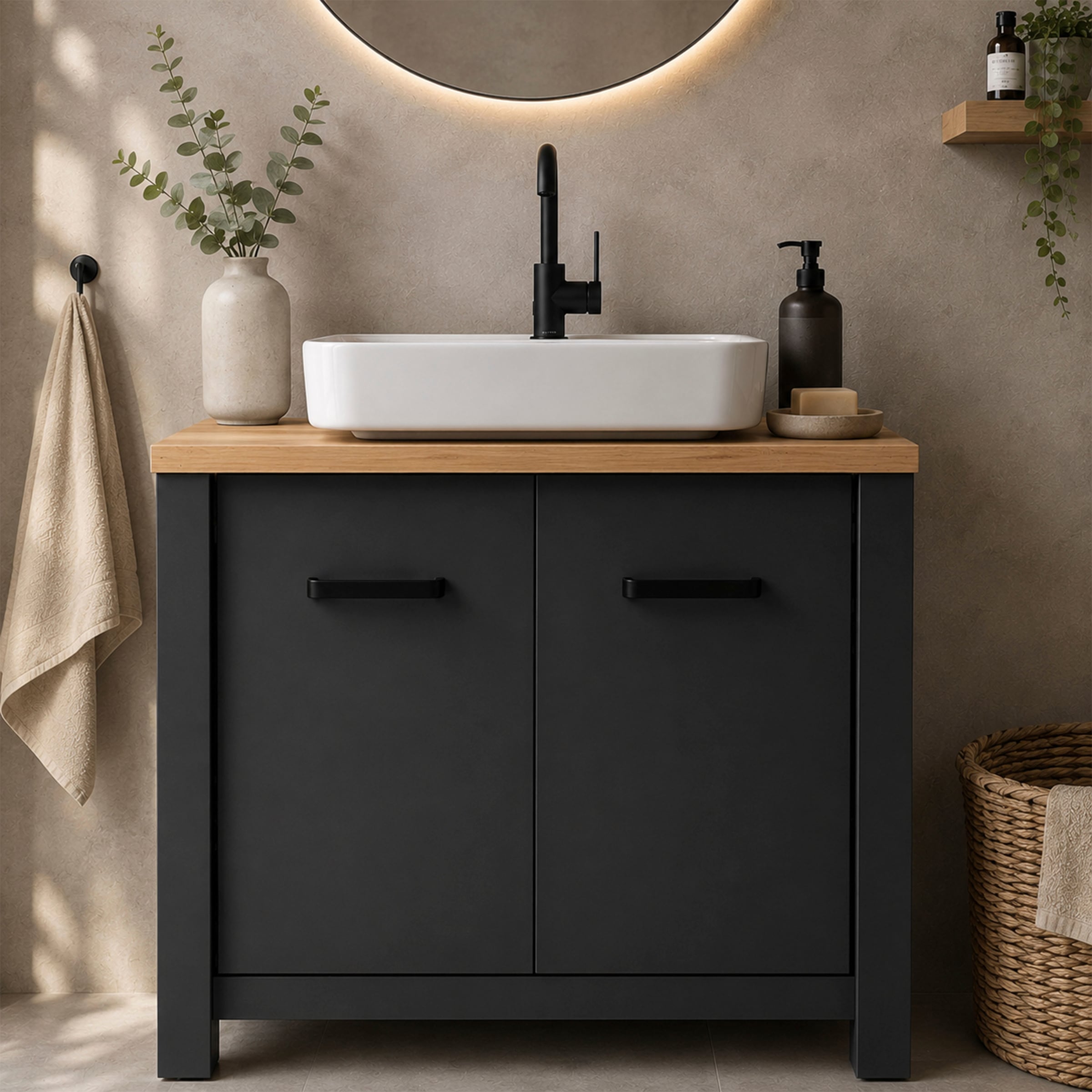 Inter Link Waschbeckenunterschrank »Pienza, Badmöbel, Siphon Ausschnitt, Wasserabweisend, 70 x 40 x 63 cm« 1 Stk. tlg. Unterschrank mit Softclose, verstellbarer Einlegeboden & Füße