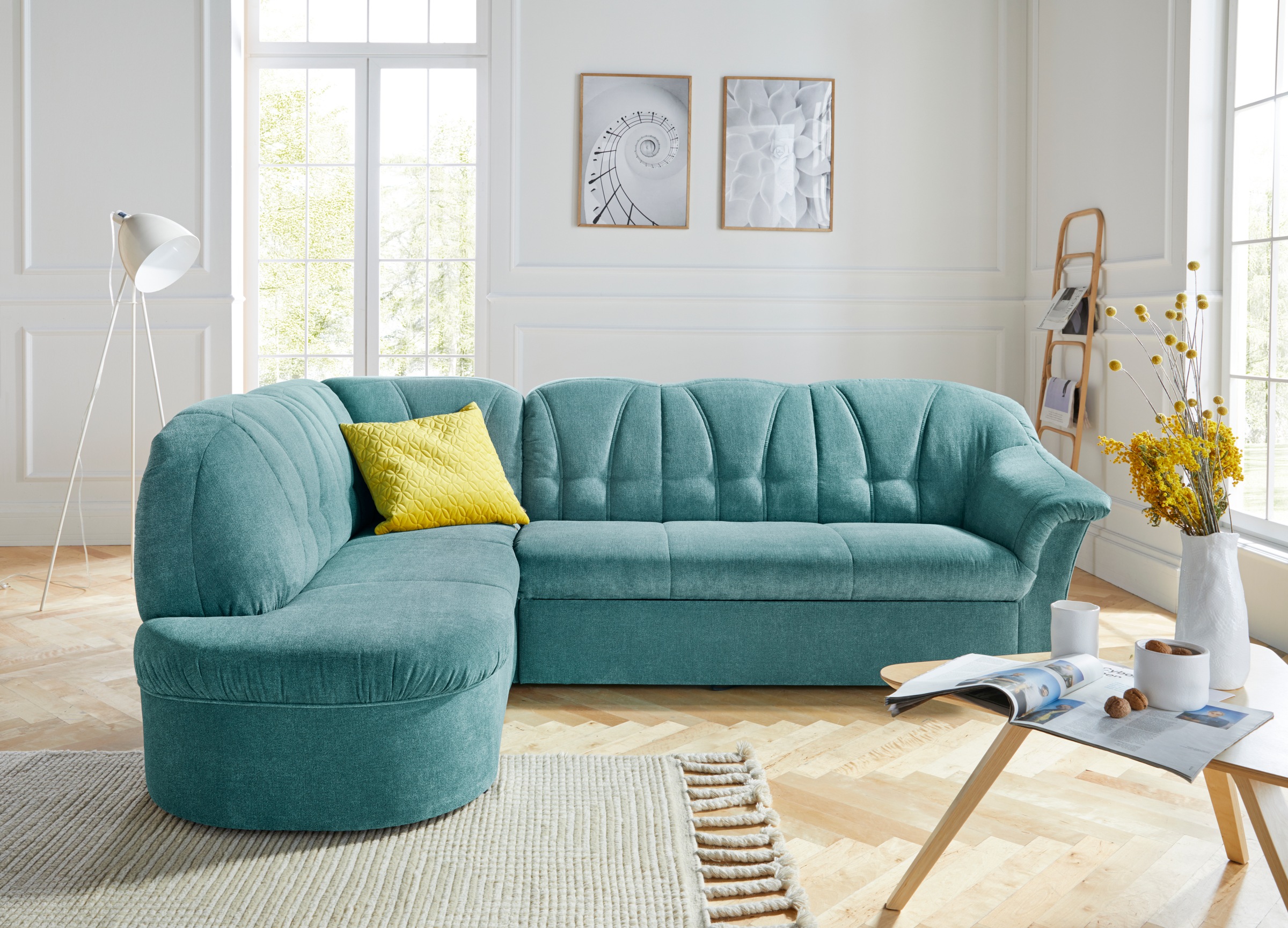 DOMO collection Ecksofa »Pegnitz, zeitlose und elegante Rückensteppung, Bre günstig online kaufen