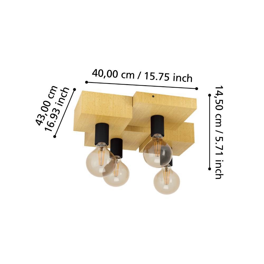 EGLO Deckenleuchte »HALKIN Deckenlampe, Holz und Stahl, E27, Wohnzimmerlampe, Flurlampe« E27 1 Stk. EGLO Deckenleuchte Halkin braun, schwarz 4X40W L:40 H:14 cm