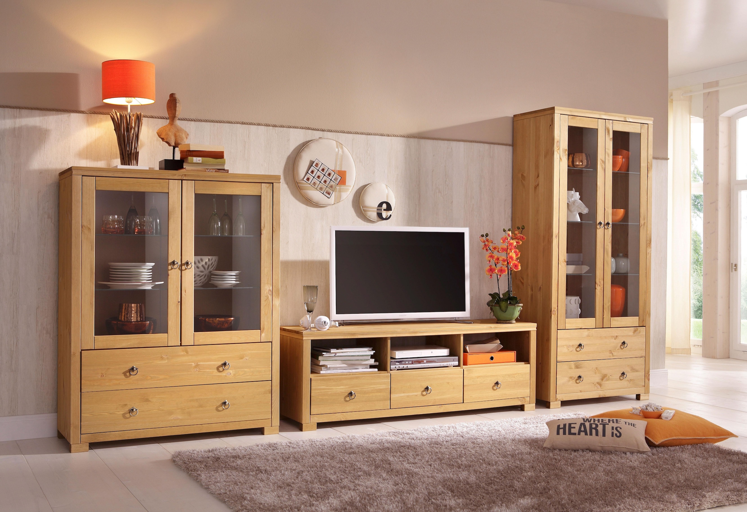 TV-Lowboard aus kaufen auf Rechnung 3 und Wohnwand St.), Home 1 1 »Gotland«, affaire Highboard, 1 Vitrine (Set, bestehend