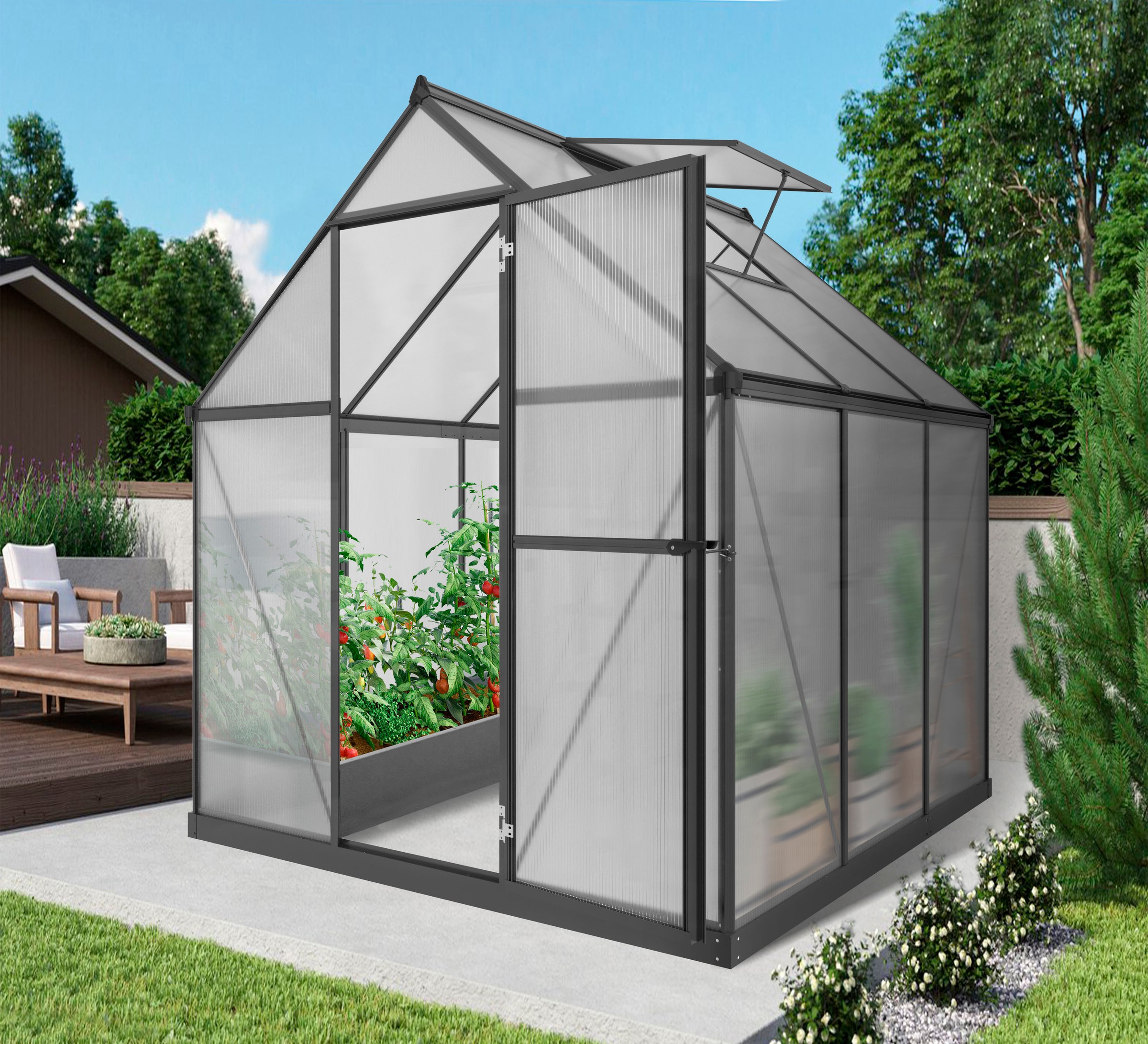 KONIFERA Gewächshaus mit Fundamentrahmen schwarz