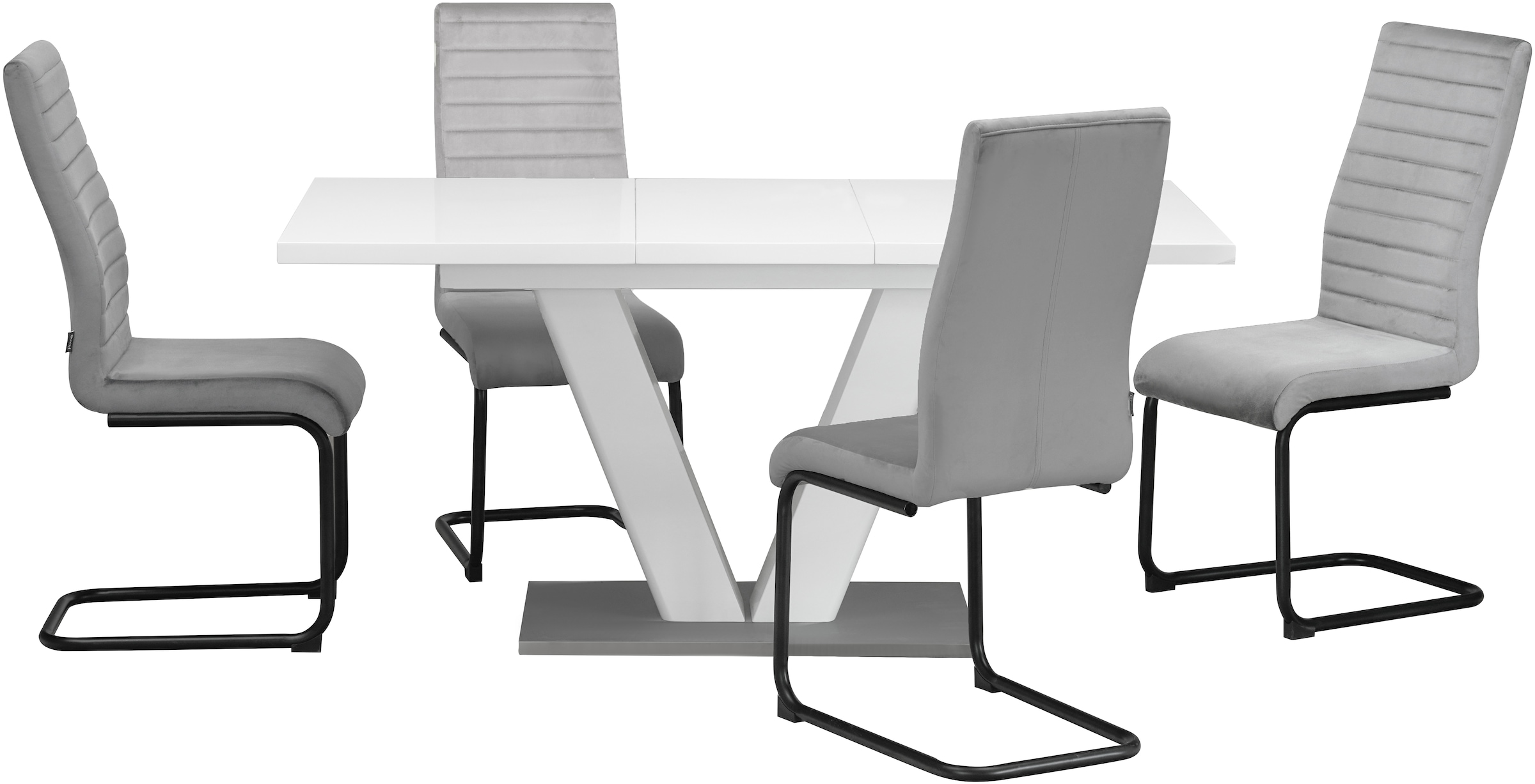 Home affaire Essgruppe »Elbach Ausziehtisch«, (Set, 5 tlg.), ausziehbar 120-160 cm, Hochglanz, Tischgruppe Freischwinger