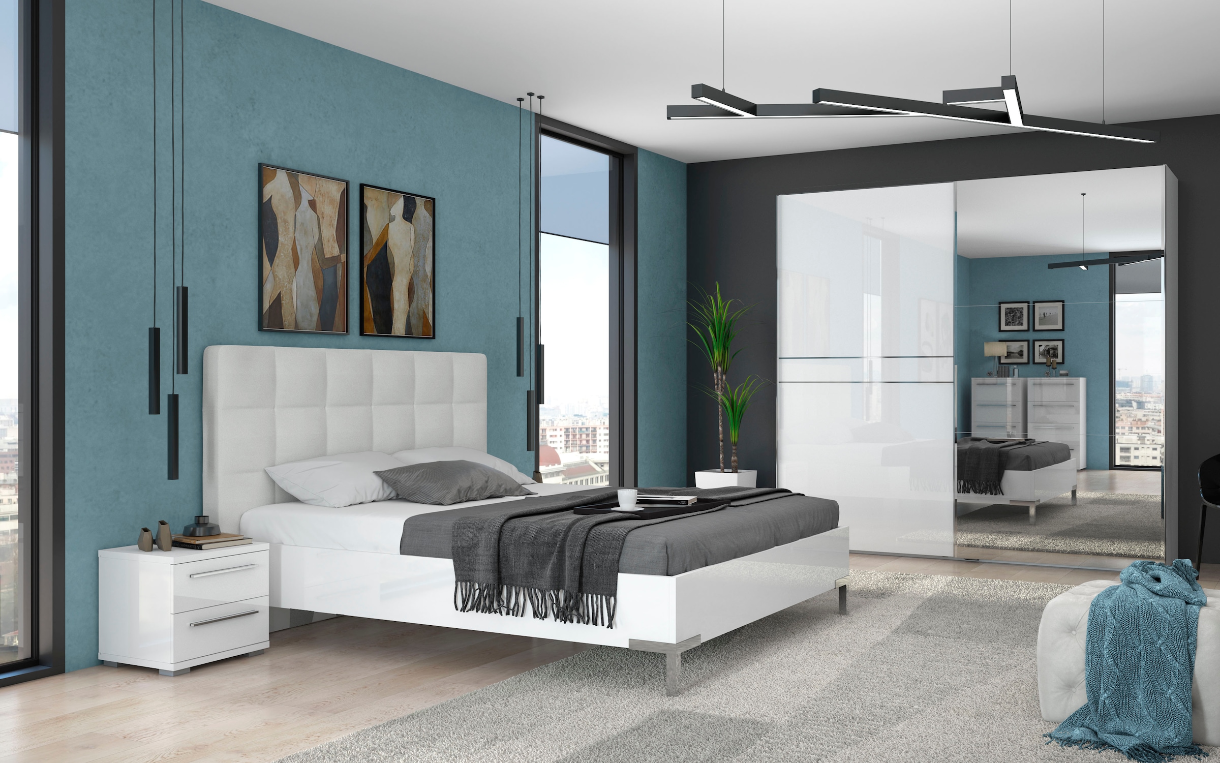 Places of Style Schwebetürenschrank »Piano, mit Einlegeböden und Kleiderstangen, Türen soft-close-Funktion«, (in 3 Breiten, 224cm hoch), mit Spiegeltür, FSC-zertifizierter Holzwerkstoff