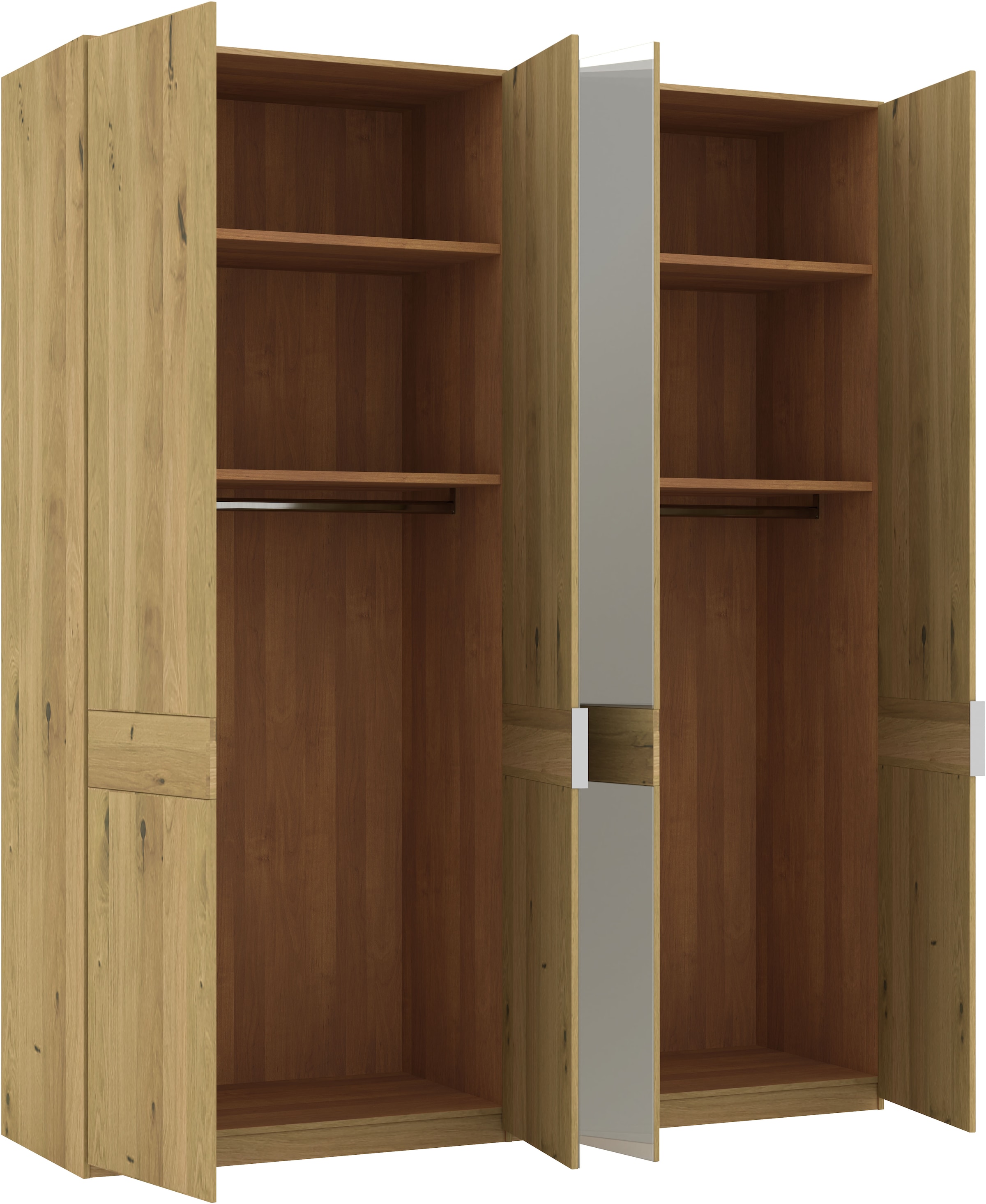 Musterring Drehtürenschrank »Savona, Kleiderschrank, Schrank, Garderobe, teilmassiv Eiche«, (mit Türdämpfern, mit Spiegel oder Glas, extra Böden, MADE IN GERMANY), Türen in Bianco-Eiche massiv, Spiegel-/Glastüren, verschiedene Größen