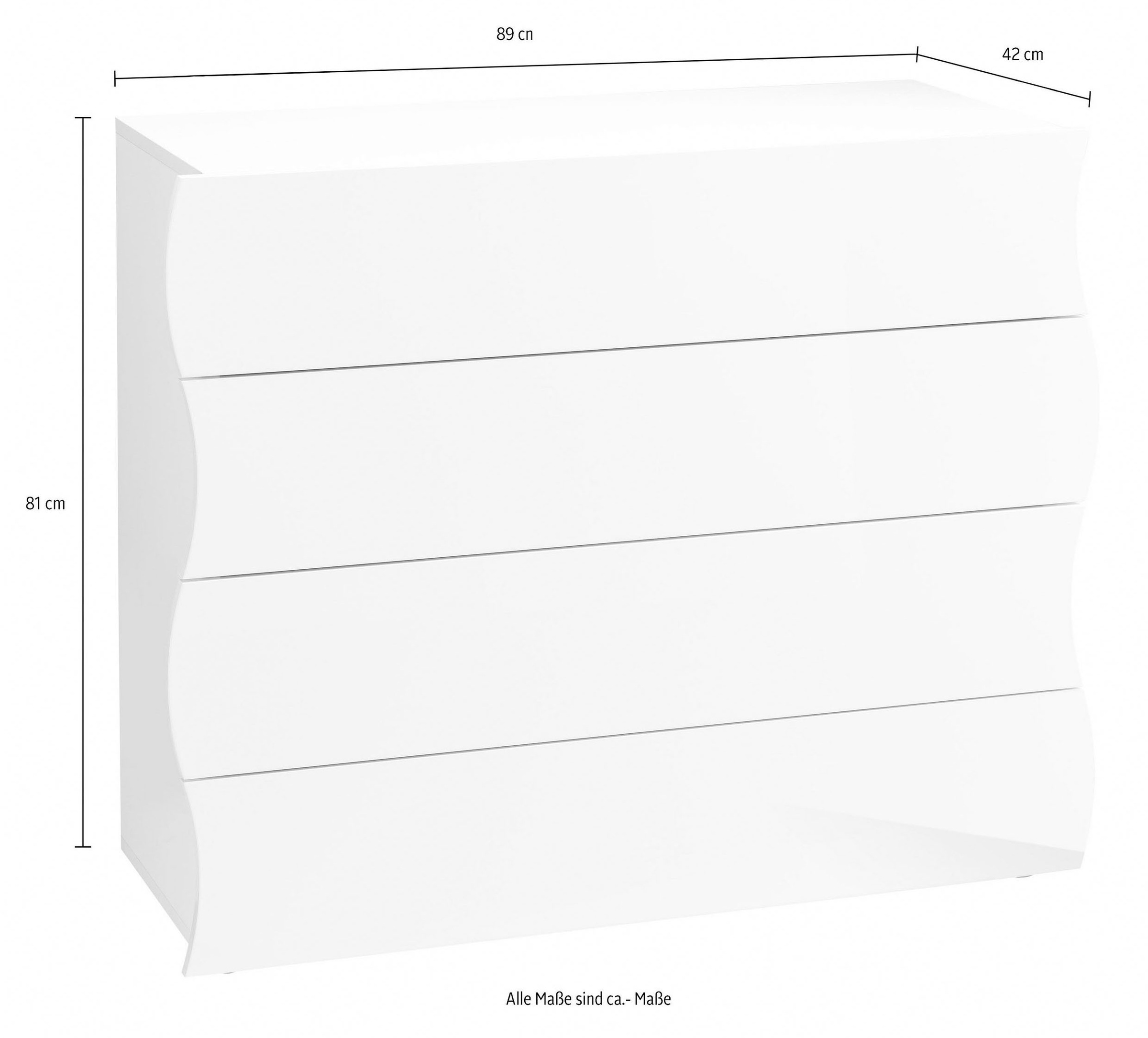 Home affaire Kommode Onda, 89cm breit, Kaschmir matt, mit 4 Schubladen, Made in Italy