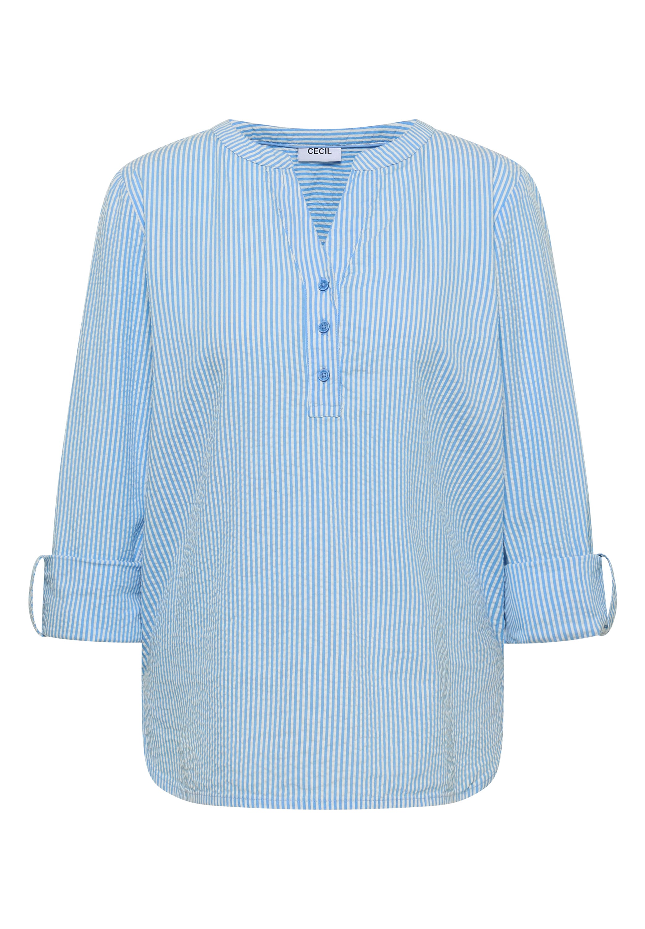 Cecil Langarmbluse im Streifen-Look und mit kurzer Knopfleiste, Seersucker