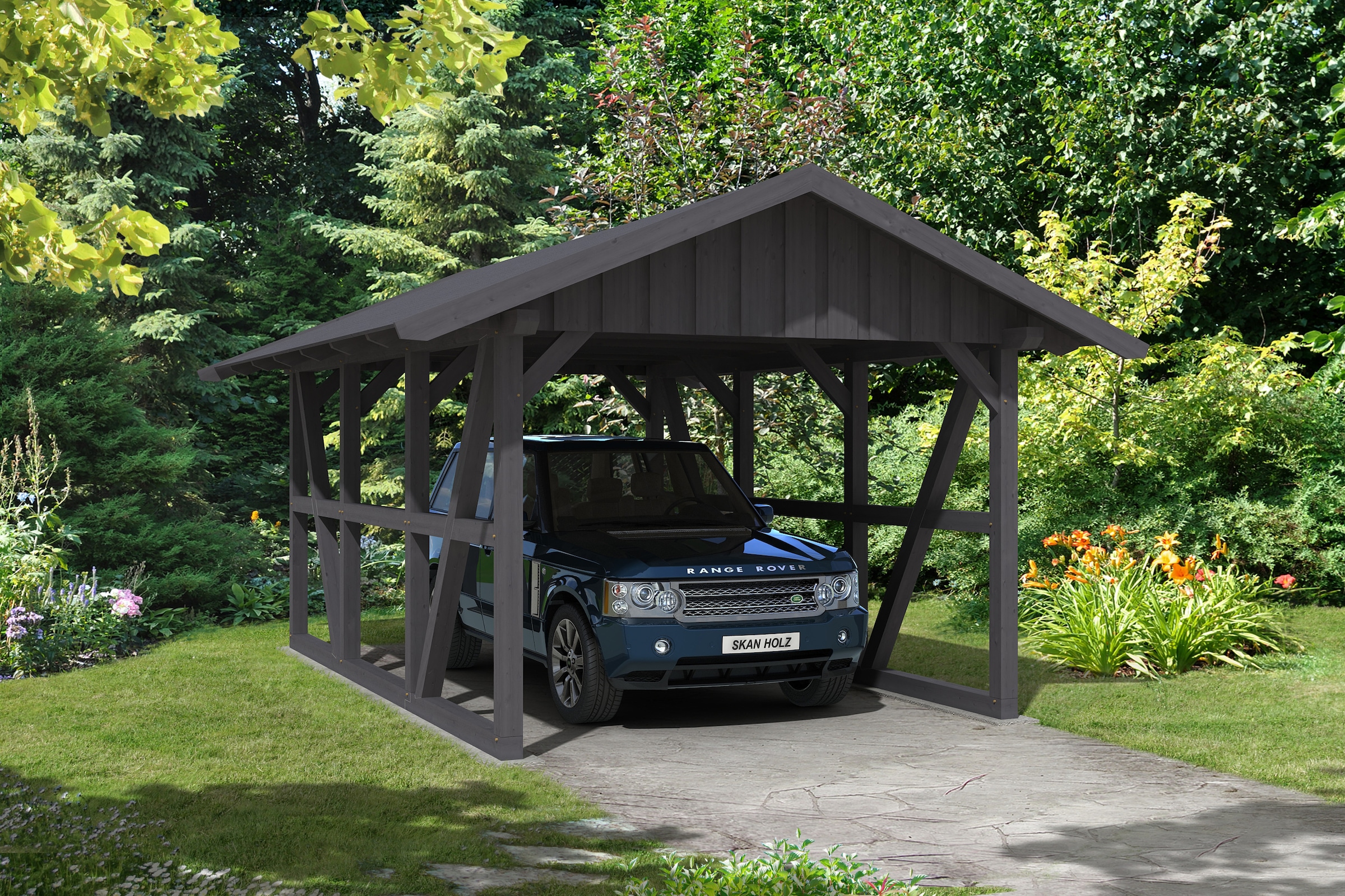 Skanholz Einzelcarport »Schwarzwald«, KVH-Fichte, 300 cm, Schiefergrau, mit Dachschalung