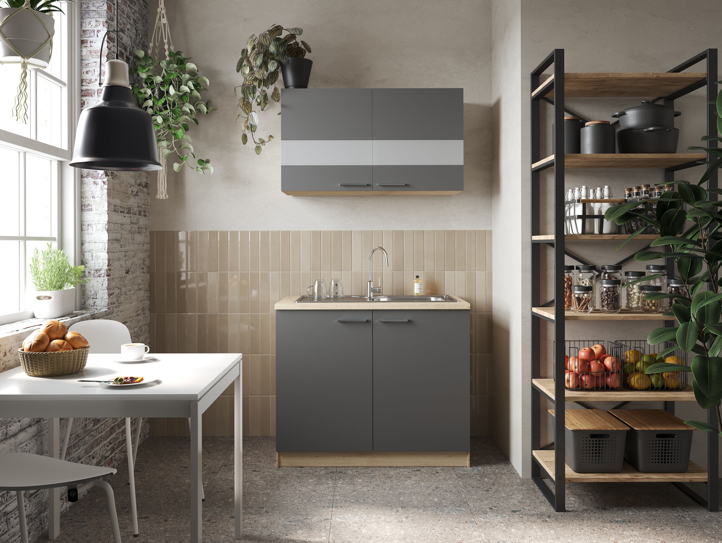 RESPEKTA Pantryküche »Merle« Breite 100 cm, mit Soft-Close Funktion, Edelstahlspüle BALTIMORE