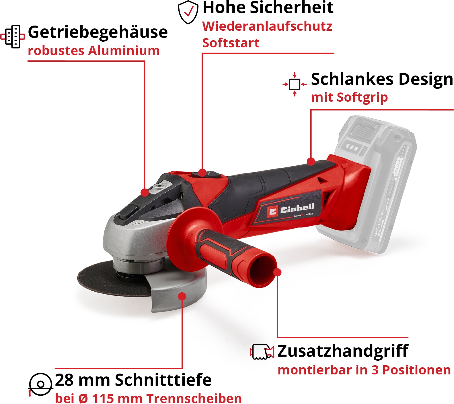 Einhell Akku-Winkelschleifer »TC-AG 18/115 Li-Solo«, Power X-Change, 115 mm, ohne Akku und Ladegerät