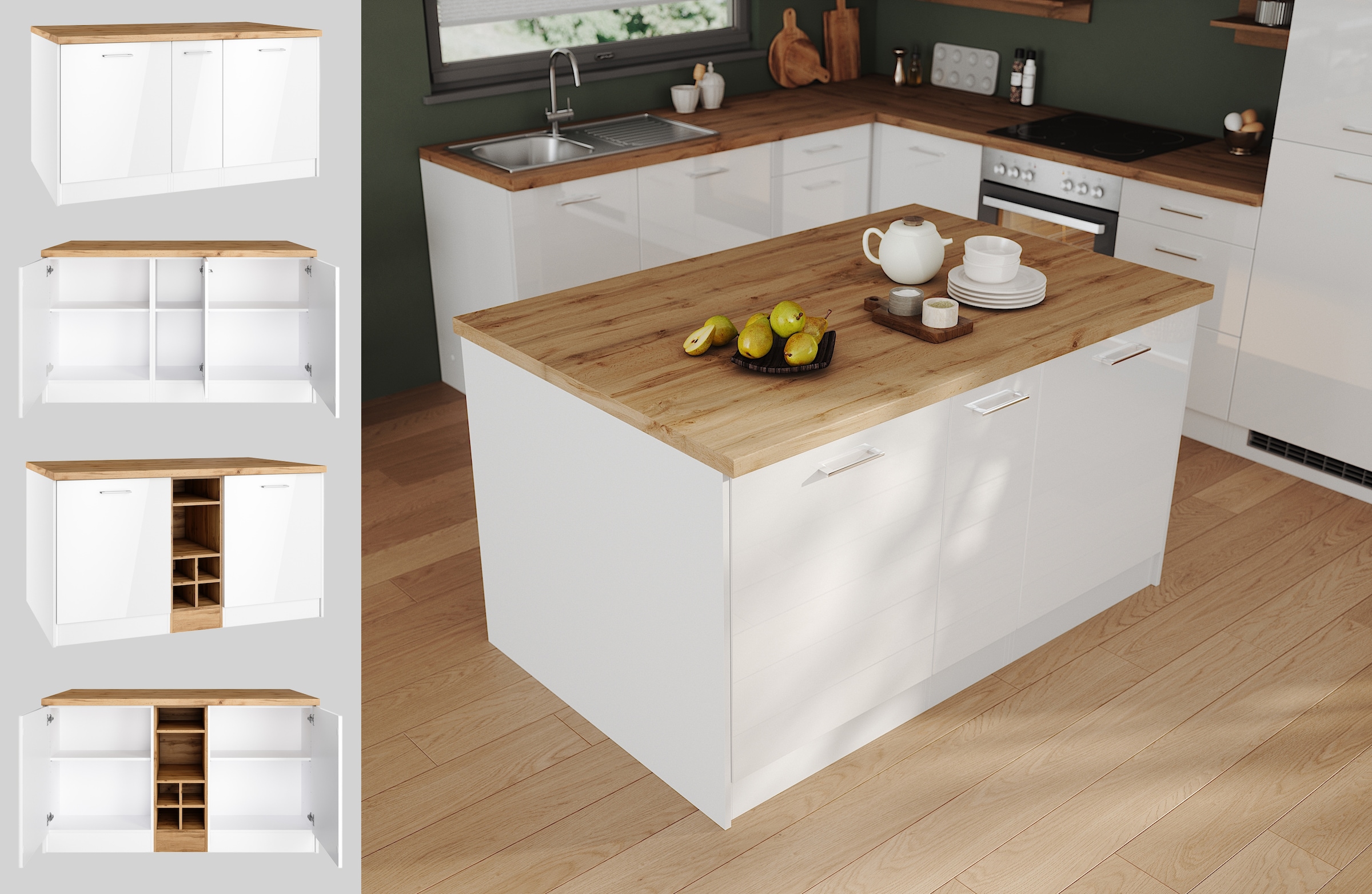 KOCHSTATION Kücheninsel »KS-Milan«, Stellmaß 153/100 cm, viel Stauraum, Lebensmittelpunkt: Küche