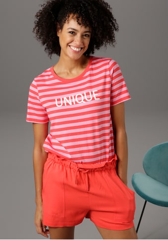 Aniston CASUAL T-Shirt, im Streifen-Dessin und "unique"-Schriftzug kaufen