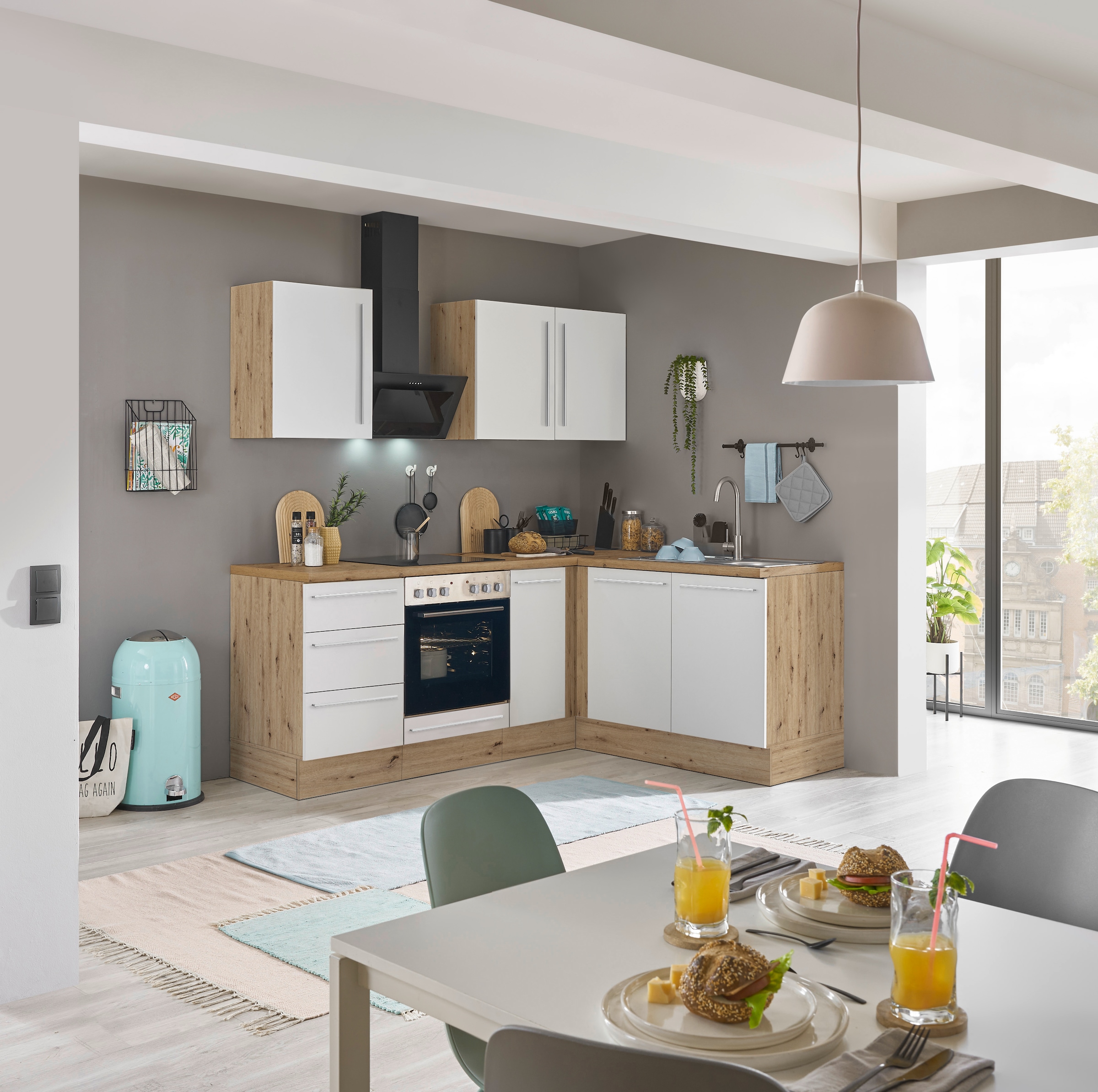 KOCHSTATION Winkelküche »Florida, Stellbreite 210x165 cm«, wahlweise mit E-Geräten, mit Softclose für Türen und Schubkästen