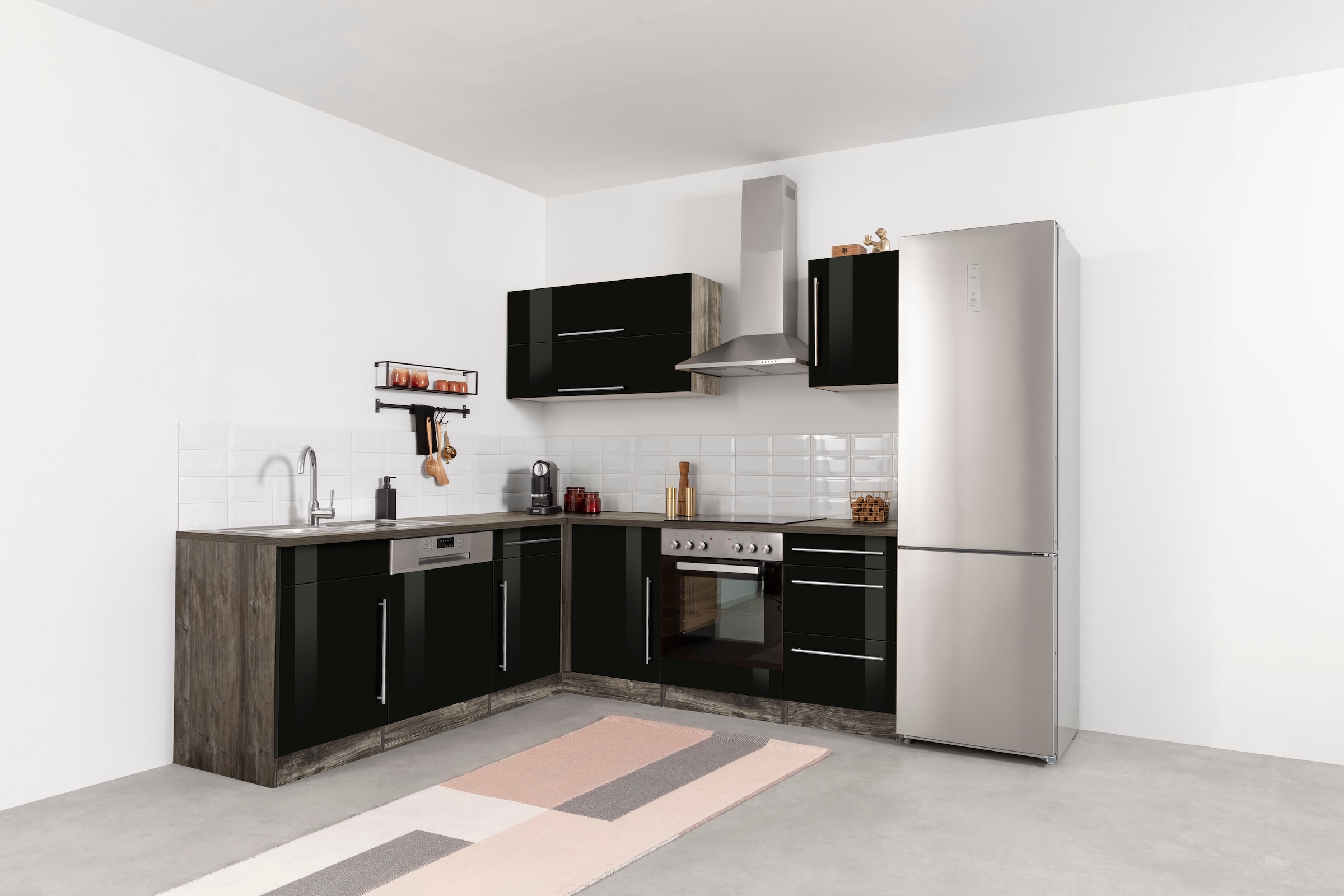 KOCHSTATION Winkelküche "Samos", mit E-Geräten, Stellbreite 220/220 cm günstig online kaufen