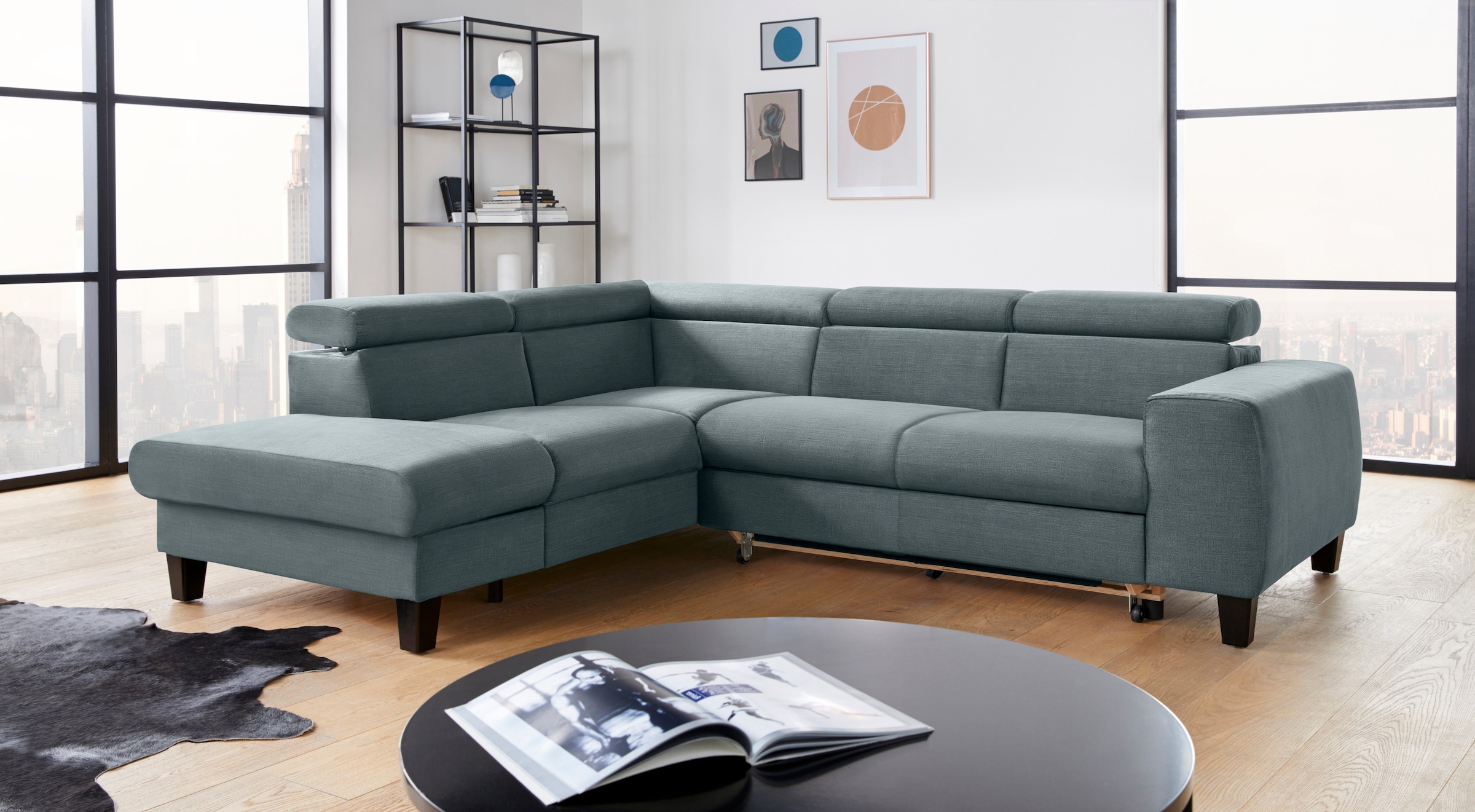 COTTA Polstergarnitur »Morven L-Form«, (Set), Set bestehend aus: Ecksofa mit Kopfteilverstellung & Hocker