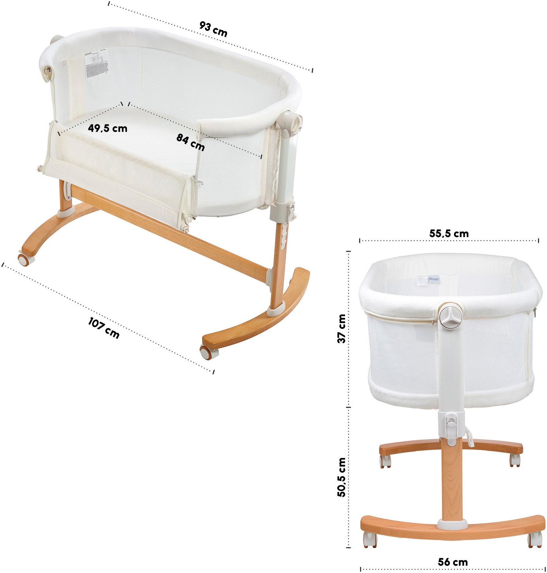 BabyGo Beistellbett »Amila, beige white«, mit Schaukelfunktion