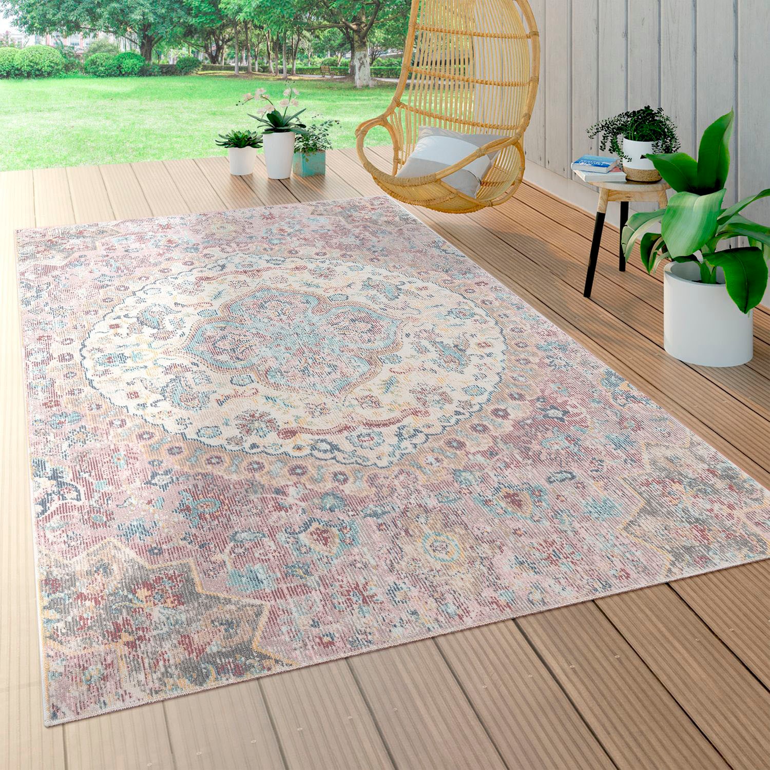 Paco Home Teppich »Torres 271«, rechteckig, 8 mm Höhe, Kurzflor, Orient-Optik, Vintage Design, In- und Outdoor geeignet