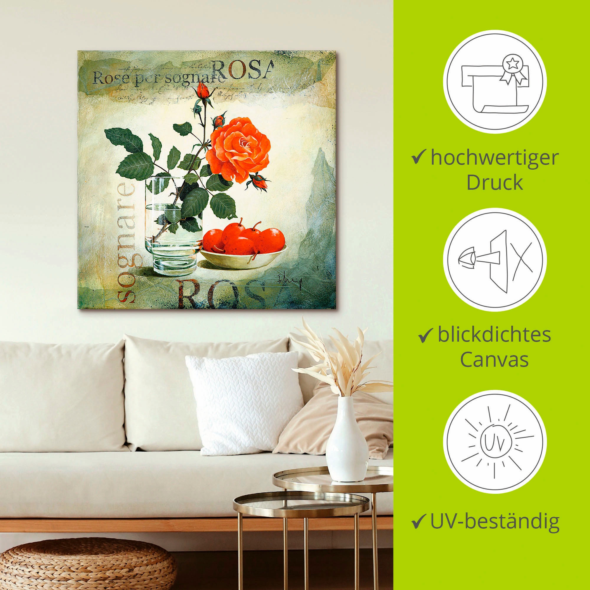 Artland Leinwandbild »Traumrose«, Blumen, (1 St.), auf Keilrahmen gespannt