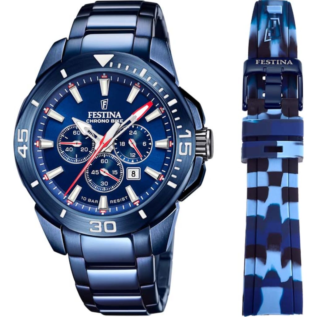 Festina Chronograph »Chrono Bike - Special Edition, F20643/1«, (Set, 3 tlg., Uhr mit Wechselband und Werkzeug)