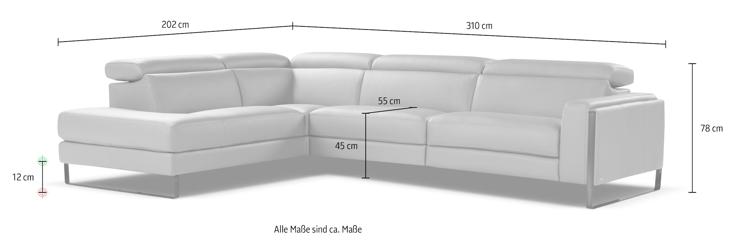 CALIA ITALIA Ecksofa »Pier, Design und erstklassiger Sitzkomfort im Einklang, L-Form«, in hochwertigem Lederbezug, 310 cm Breite