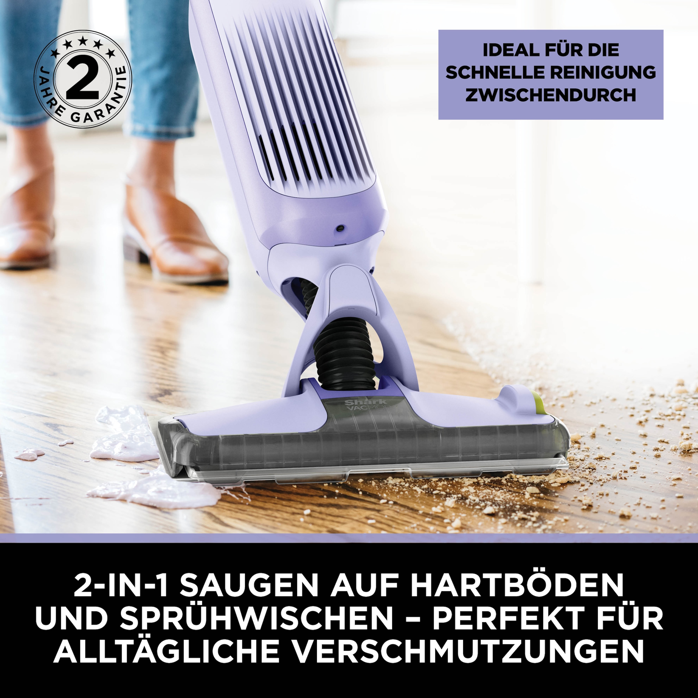 Shark Nass-Trocken-Akkusauger »Shark VacMop 2-in-1 kabelloser Staubsauger/Sprühmopp VM200EUPL« VOLLSTÄNDIGE REINIGUNG MIT EINEM EINZIGEN EINWEGPAD, kabellos, leicht