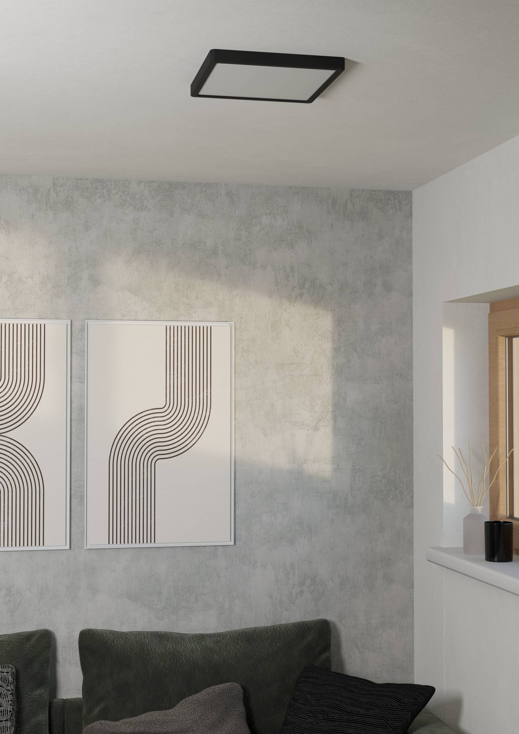 EGLO Aufbauleuchte »Fueva 6-Z Deckenlampe, ZigBee, App und Sprachsteuerung, Badlampe, IP44« LED-Modul 1 Stk. Kaltweiß | RGB Aufbauleuchte - L29,5 x B29,5 x H2,5 cm - schwarz - 13,5W inkl.