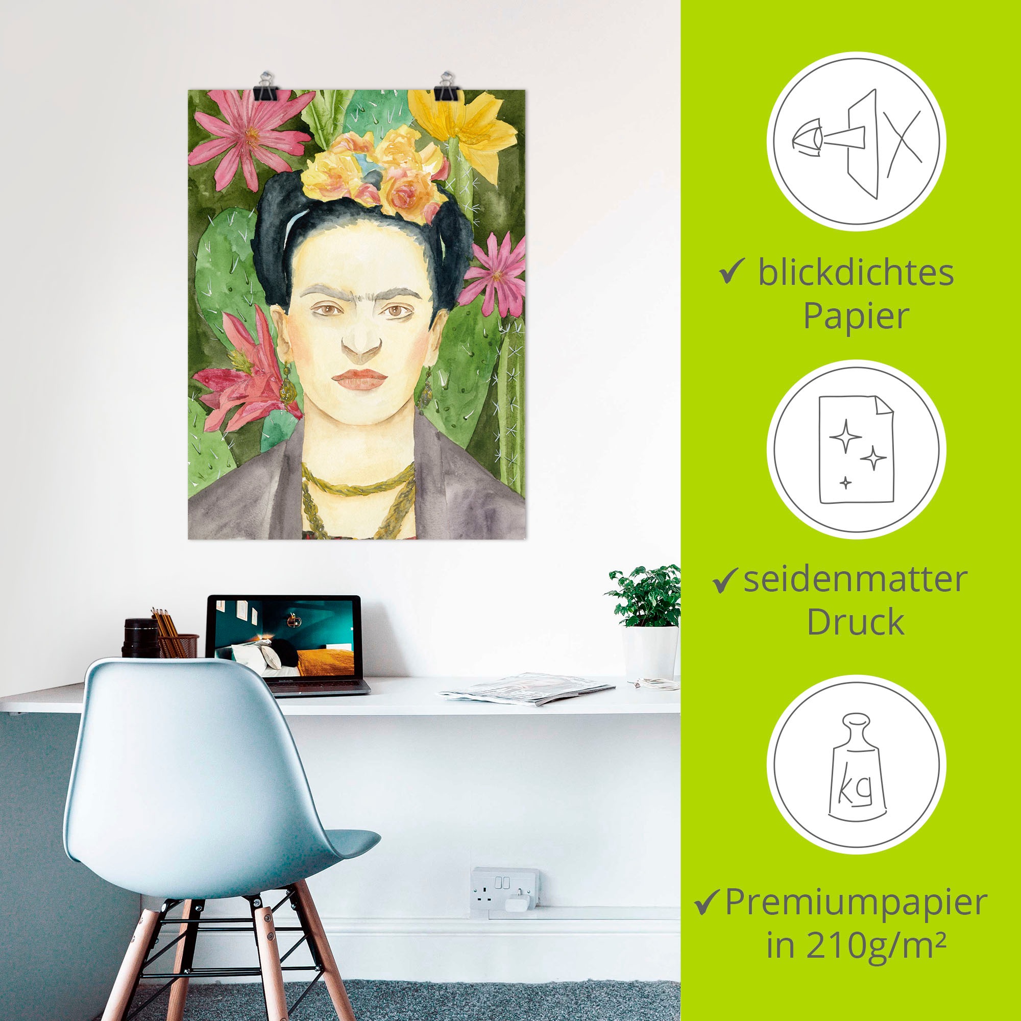 Artland Wandbild »Frida Kahlo I«, Bilder von Frauen, (1 St.), als Leinwandbild, Poster in verschied. Größen