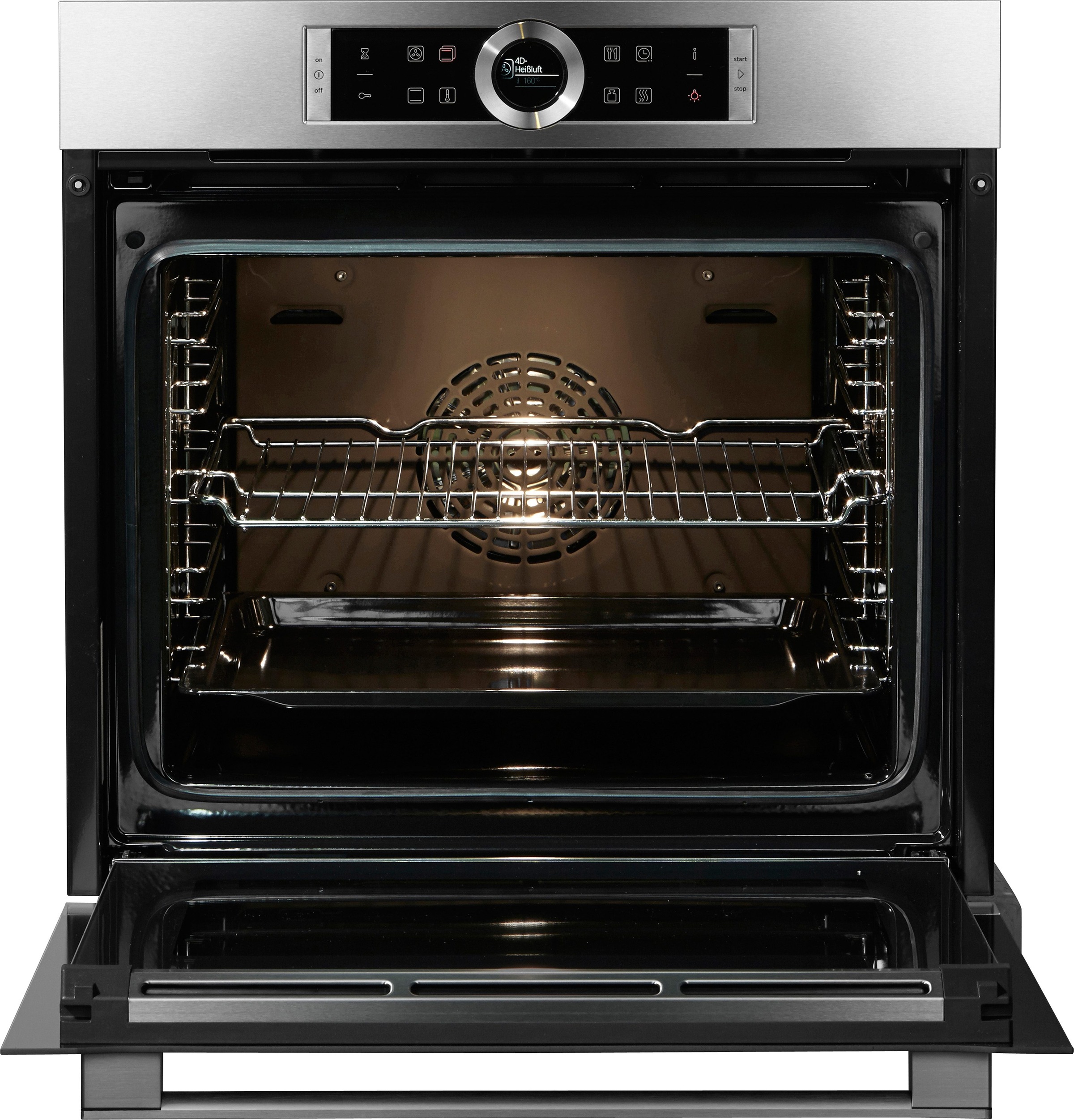 4. Bild von BOSCH Einbaubackofen »HBG635B«, Serie 8, mit Teleskopauszug nachrüstbar, ecoClean Direct, 4D-Heißluft-Eco-Ober-/Unterhitze Eco-Umluft-Infra-Grill-Großflächen-/Kleinflächengrill-Pizzastufe-Sanftgaren-Vorwärmen-Warmhalten-Auftaustufe, mit Pizzastufe