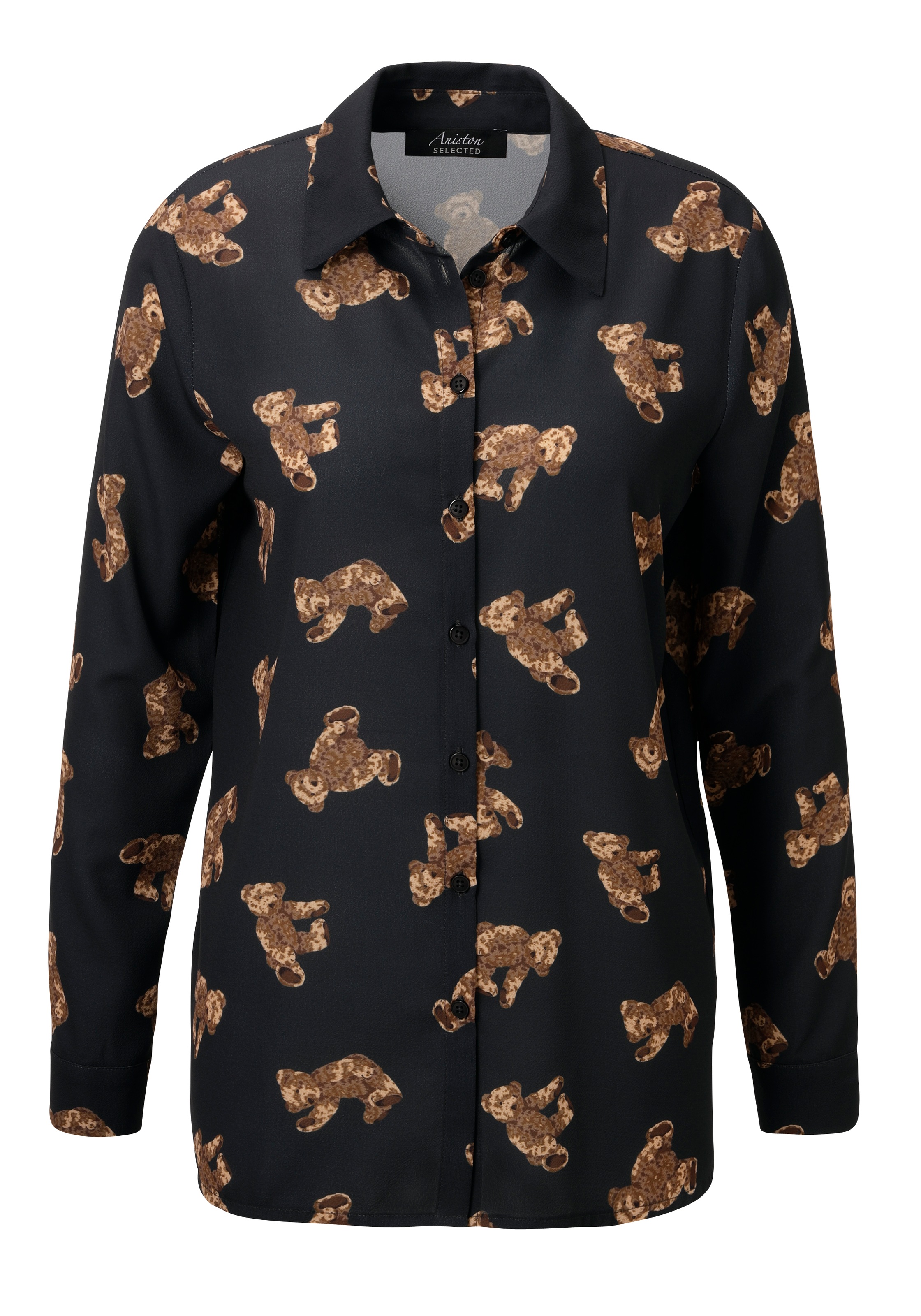 Aniston SELECTED Hemdbluse, mit trendigen Teddybärchen bedruckt - NEUE KOLLEKTION